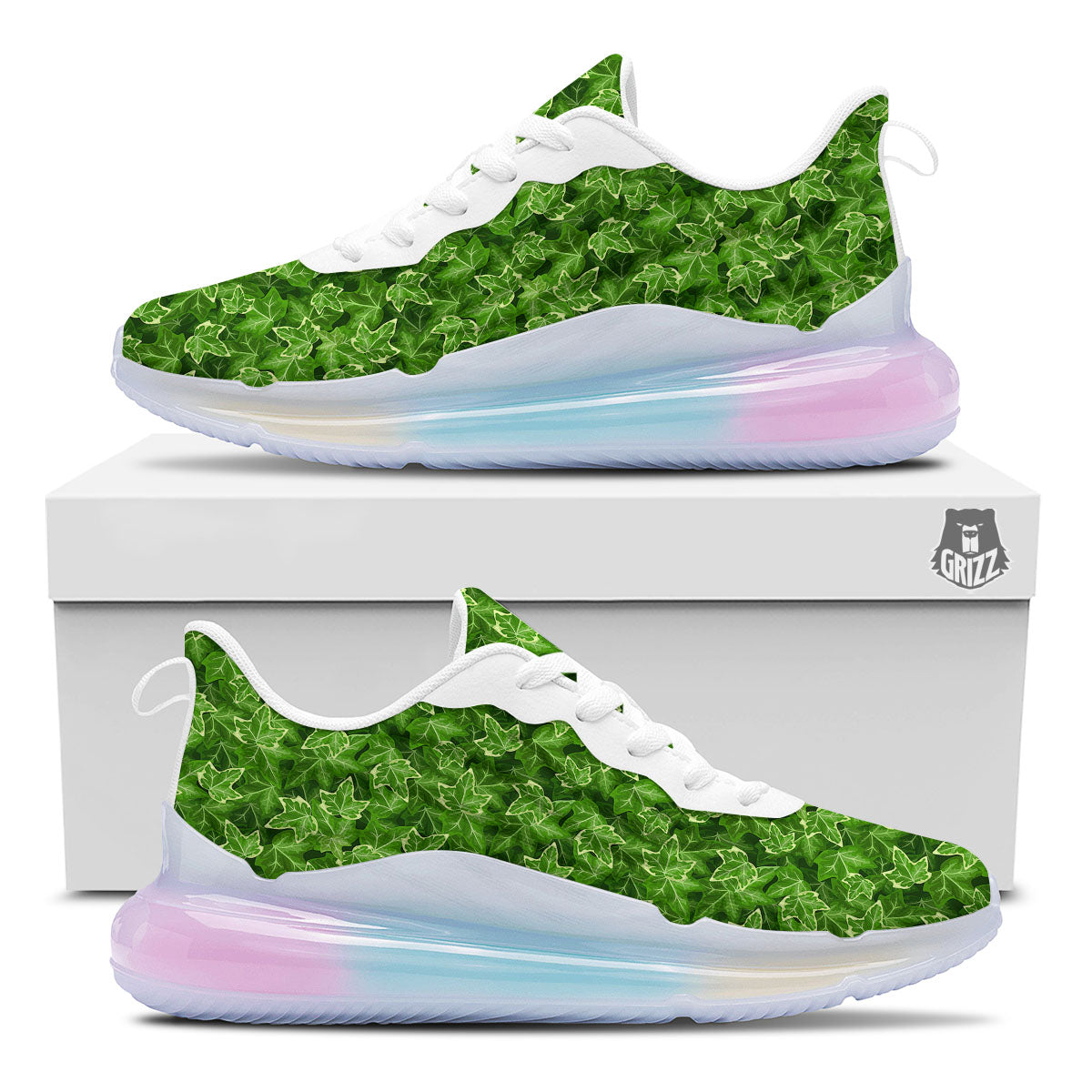 Ivy Leaf Green Print Pattern Running Sneakers-grizzshop