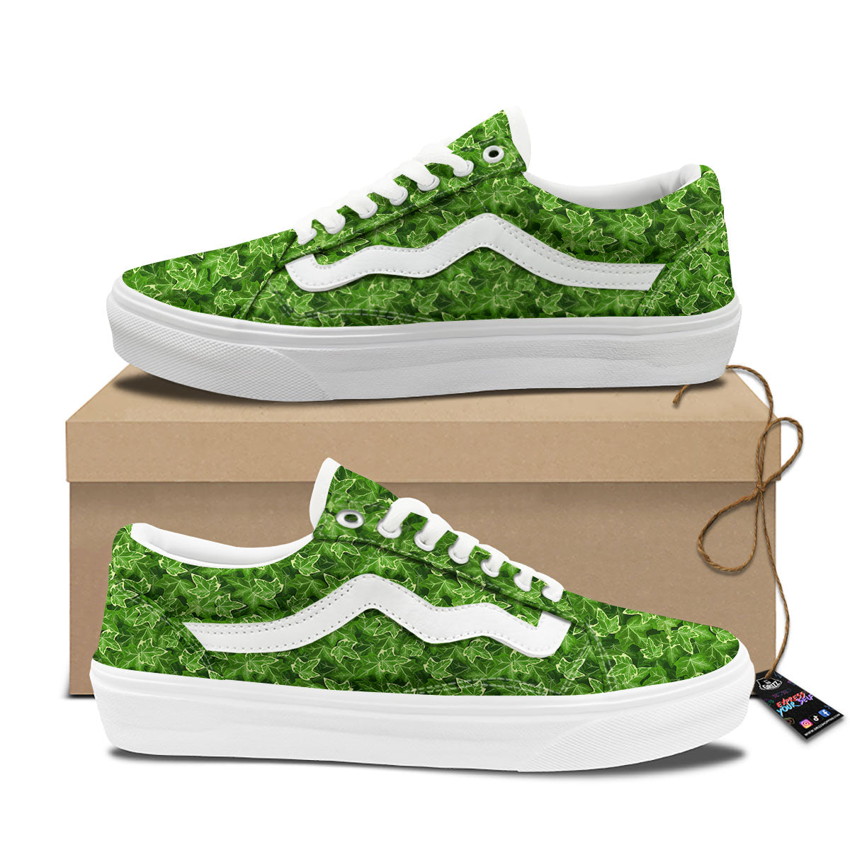 Ivy Leaf Green Print Pattern Skate Shoes-grizzshop