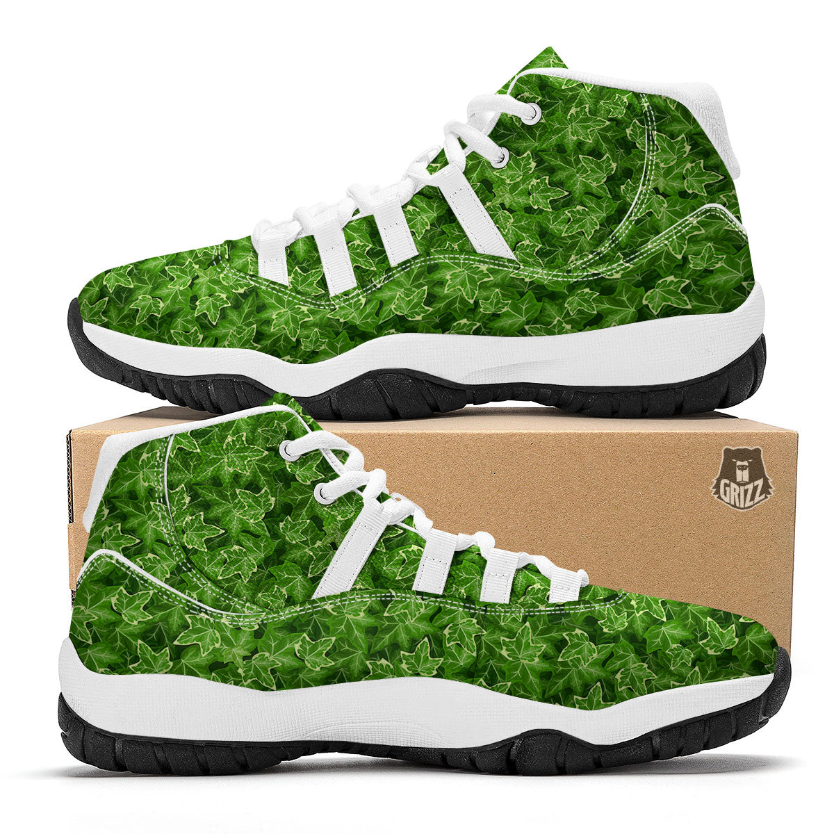 Ivy Leaf Green Print Pattern White Bball Shoes-grizzshop