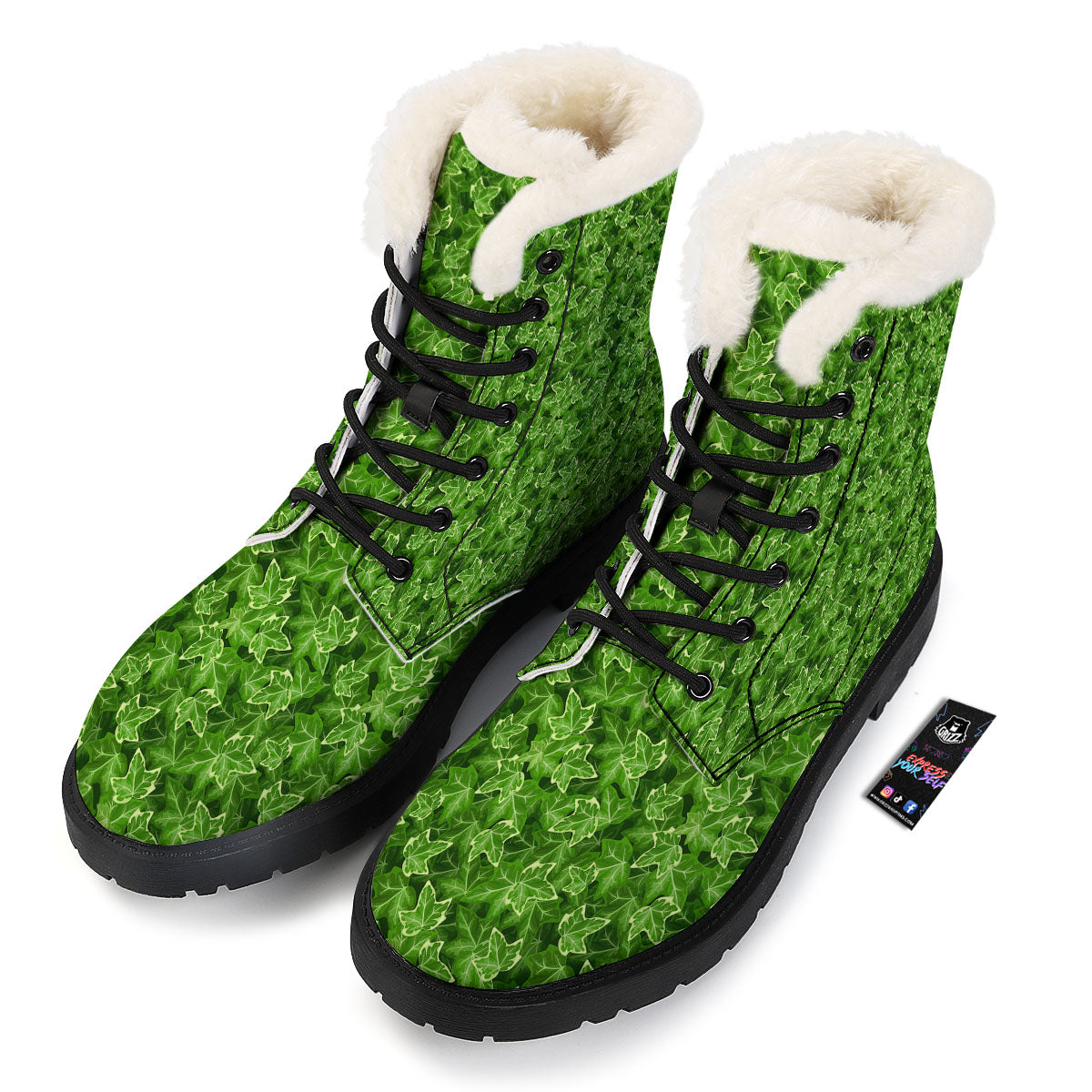 Ivy Leaf Green Print Pattern Winter Boots-grizzshop