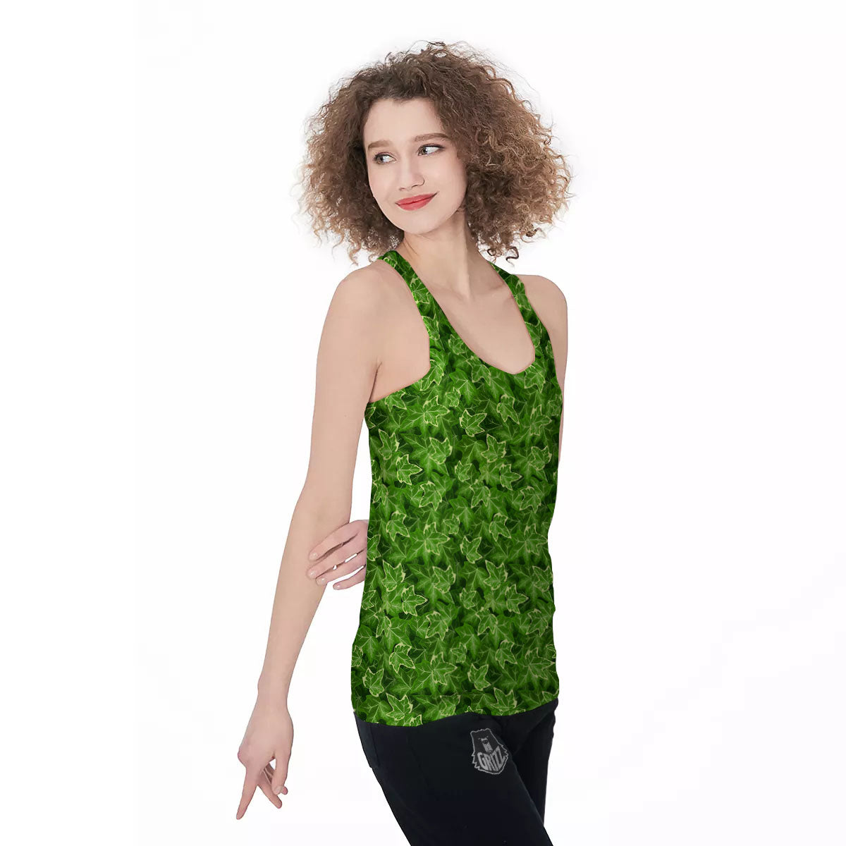 Ivy Leaf Green Print Pattern Women's Racerback Tank Top-grizzshop