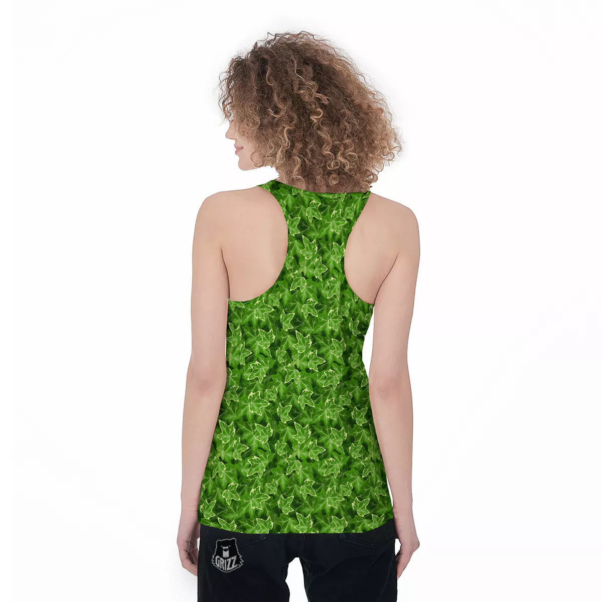 Ivy Leaf Green Print Pattern Women's Racerback Tank Top-grizzshop
