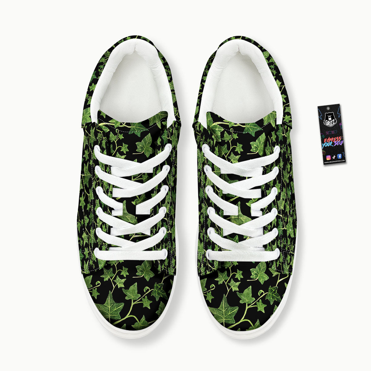 Ivy Leaf Green Print Platform Shoes-grizzshop