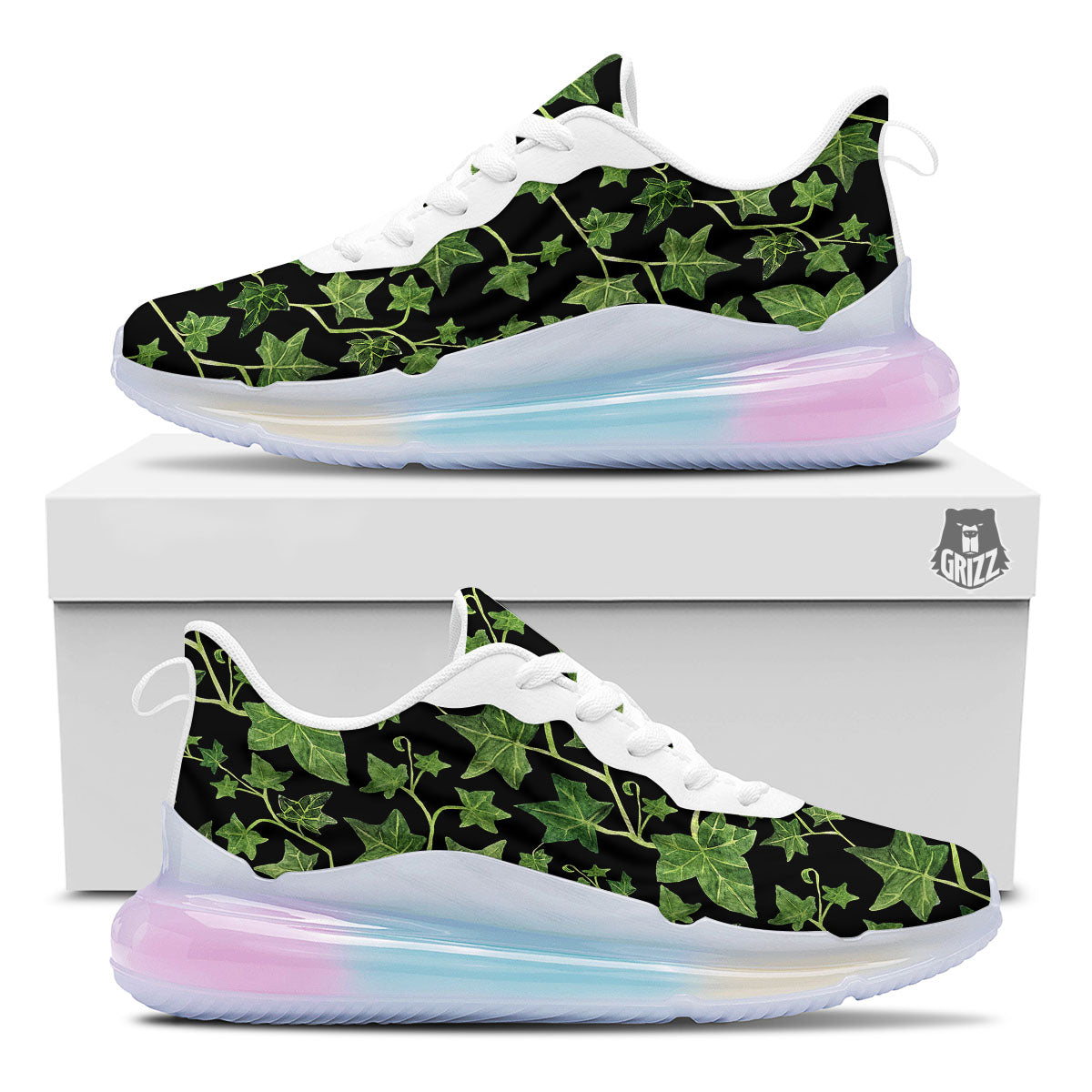 Ivy Leaf Green Print Running Sneakers-grizzshop