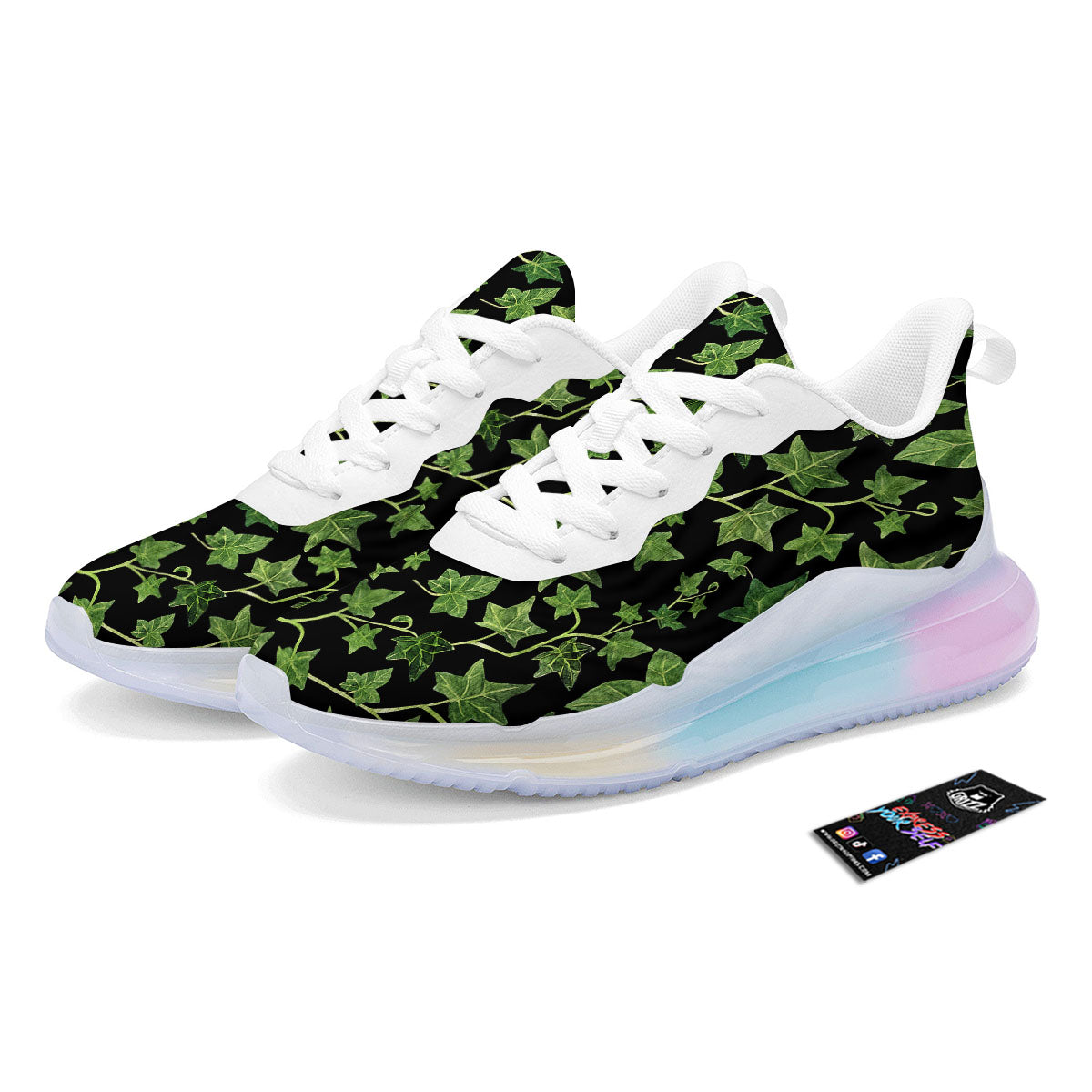 Ivy Leaf Green Print Running Sneakers-grizzshop