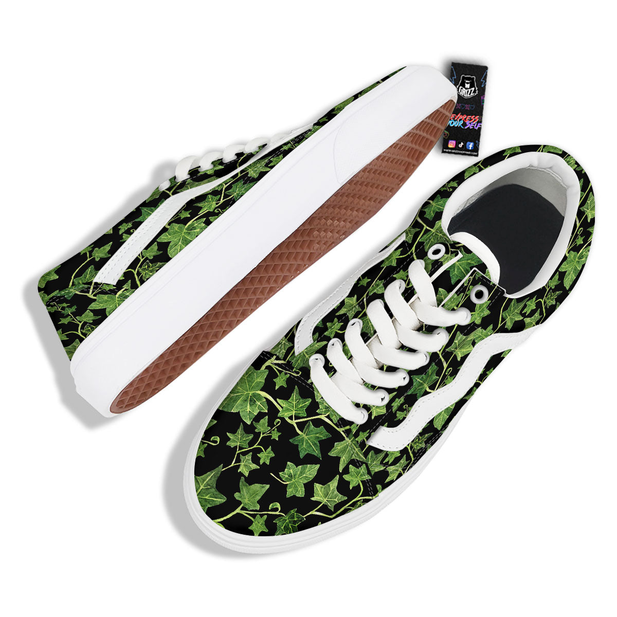 Ivy Leaf Green Print Skate Shoes-grizzshop