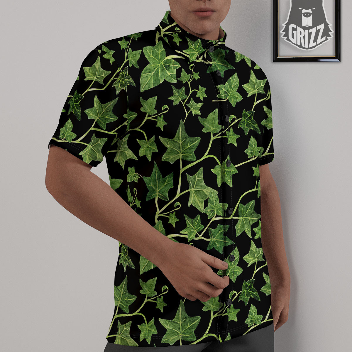 Ivy Leaf Green Print Untucked Shirts-grizzshop