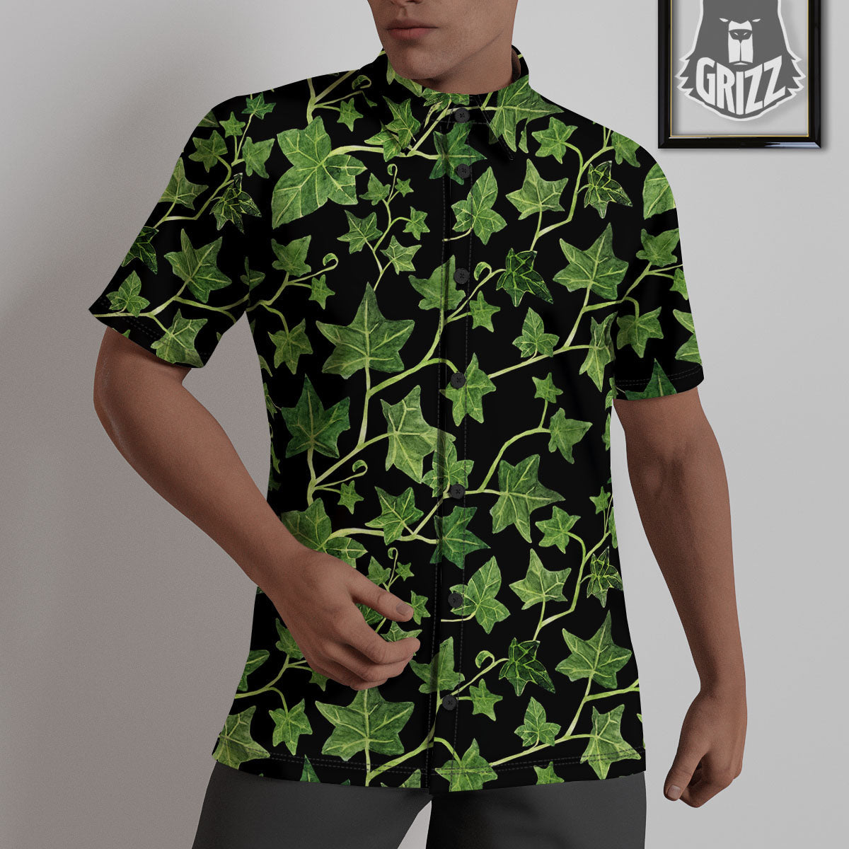 Ivy Leaf Green Print Untucked Shirts-grizzshop