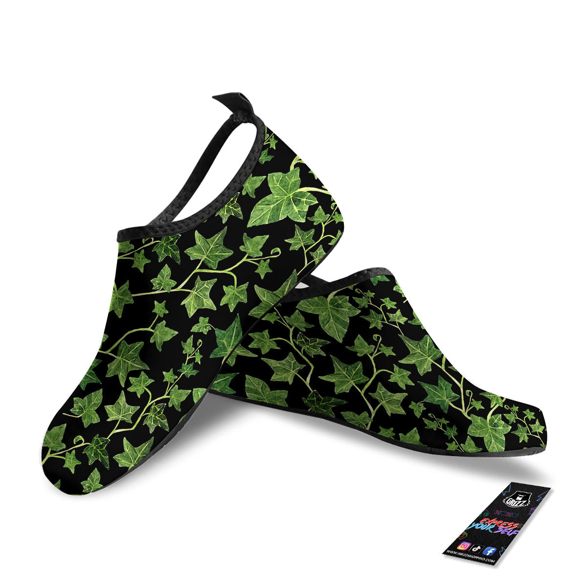 Ivy Leaf Green Print Water Shoes-grizzshop