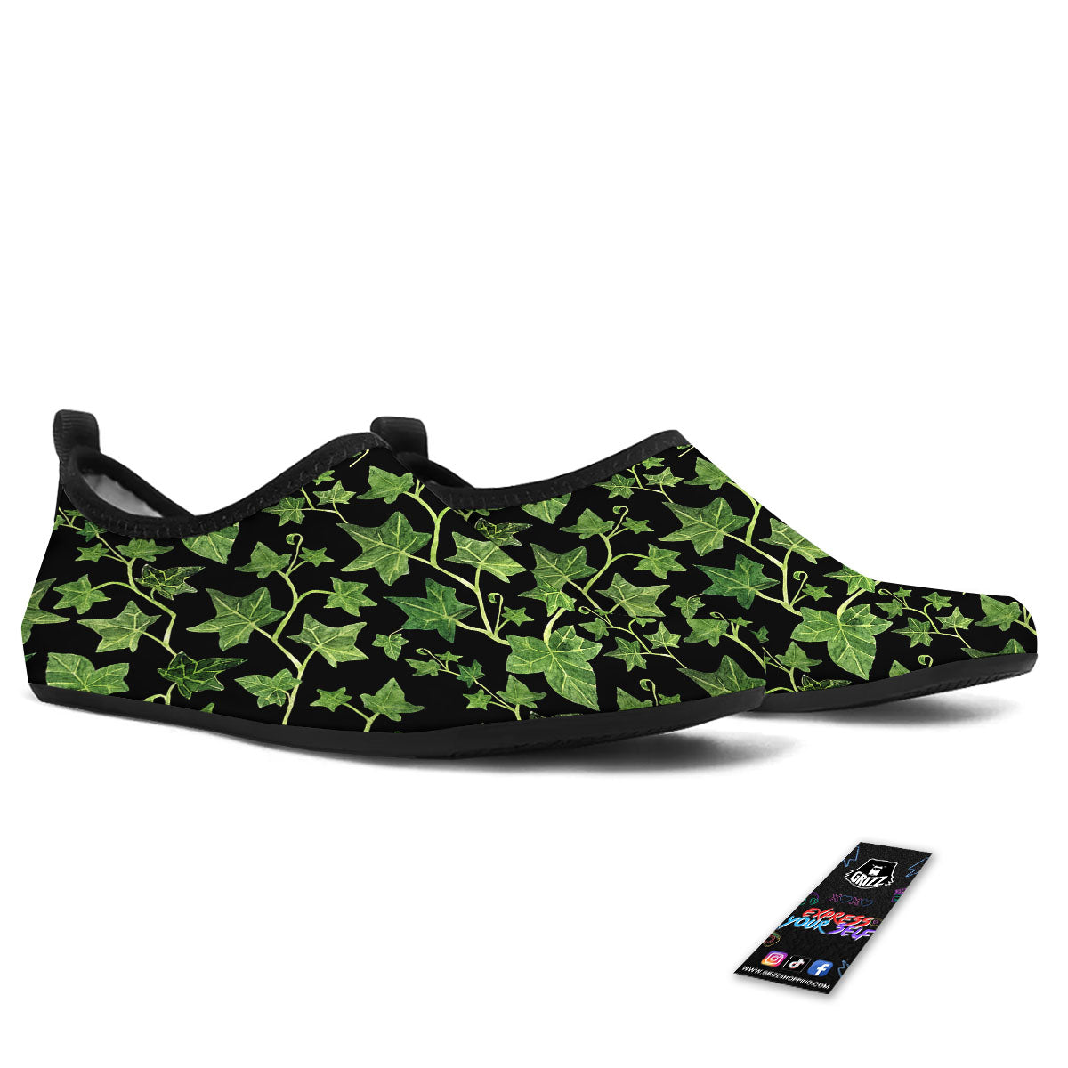 Ivy Leaf Green Print Water Shoes-grizzshop