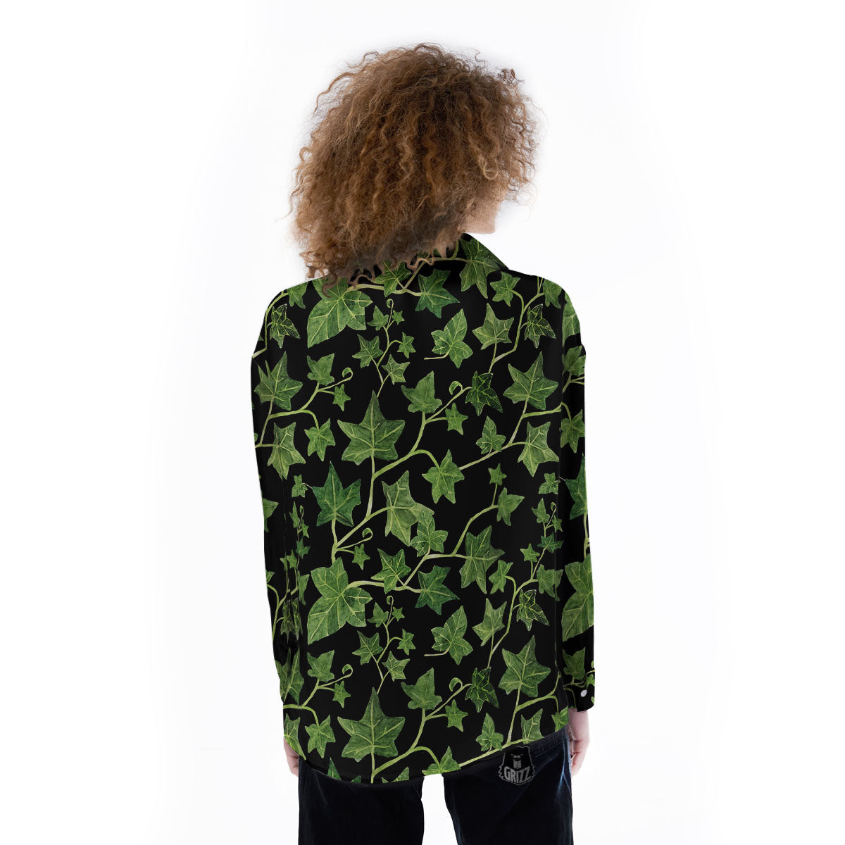Ivy Leaf Green Print Women's Long Sleeve Shirts-grizzshop