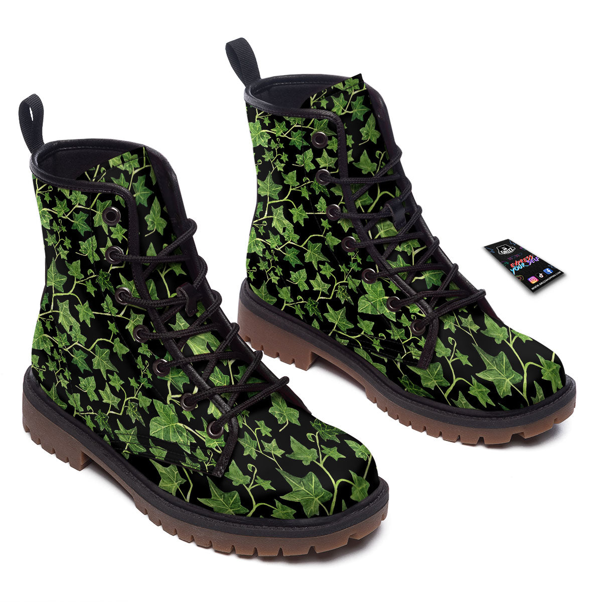 Ivy Leaf Green Print Work Boots-grizzshop