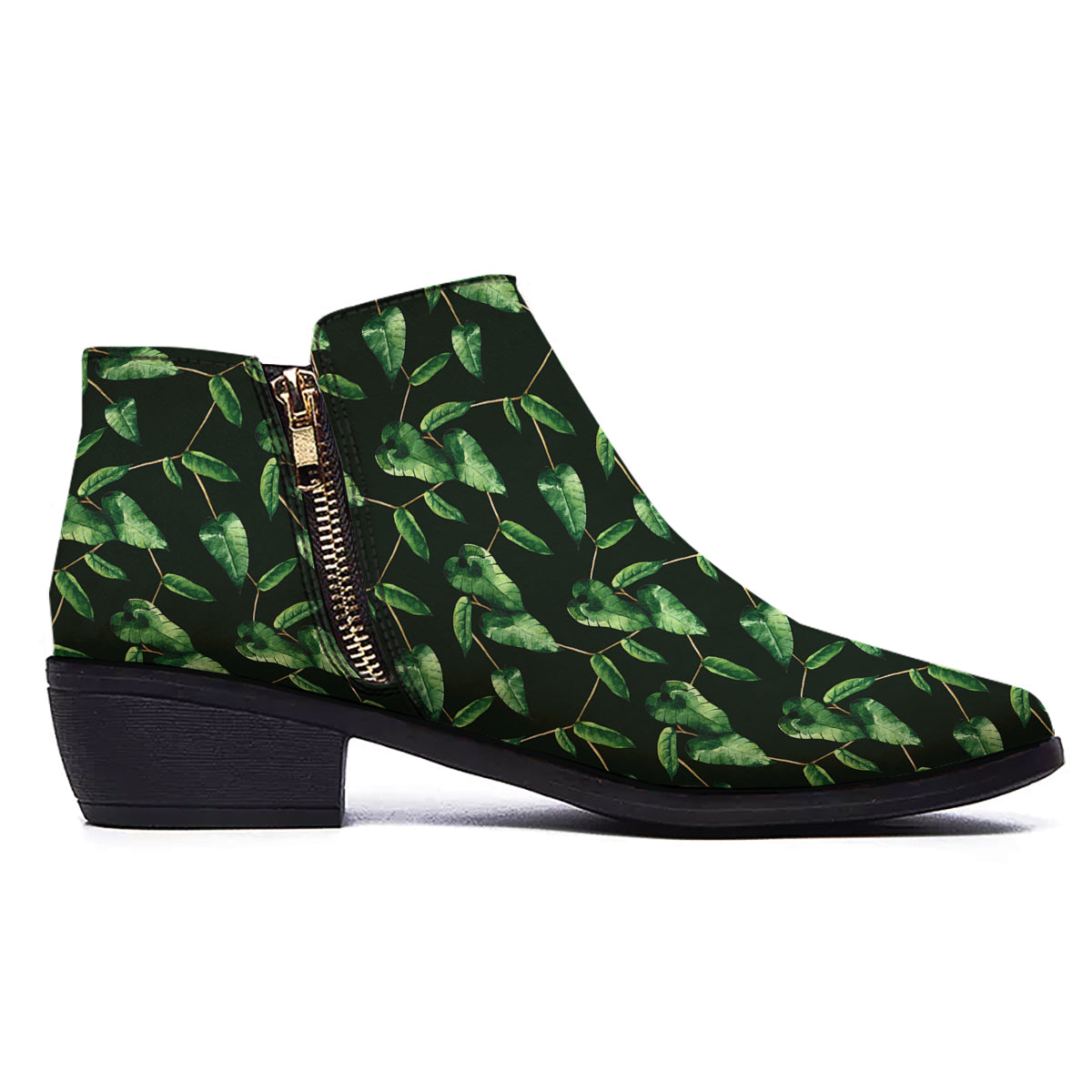 Ivy Leaf Watercolor Print Pattern Ankle Boots-grizzshop