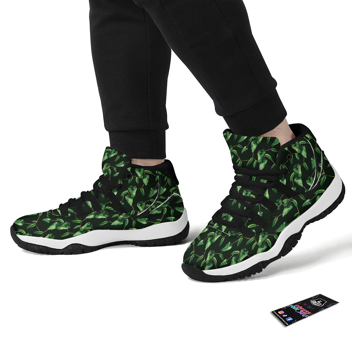 Ivy Leaf Watercolor Print Pattern Black Bball Shoes-grizzshop