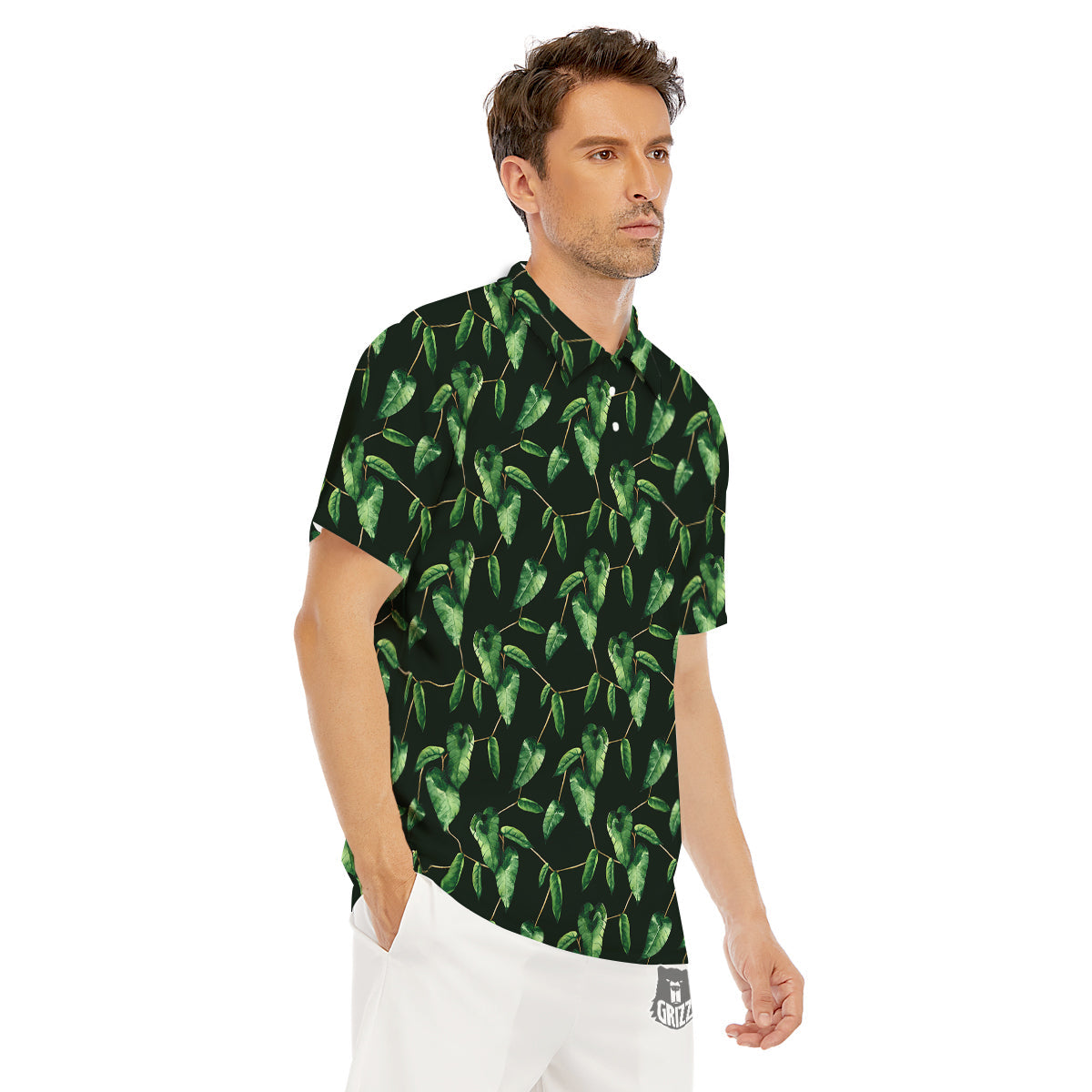 Ivy Leaf Watercolor Print Pattern Men's Golf Shirts-grizzshop