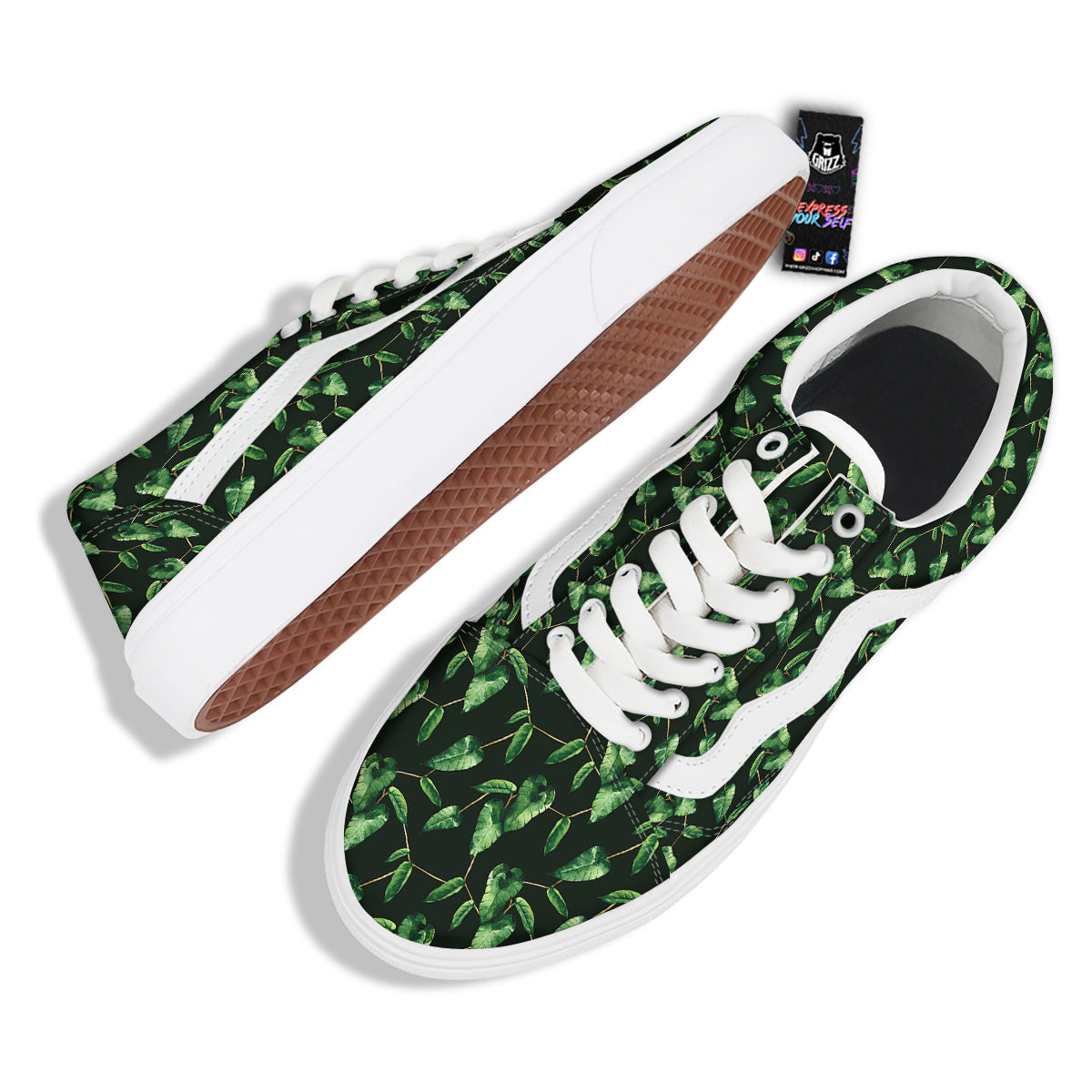 Ivy Leaf Watercolor Print Pattern Skate Shoes-grizzshop