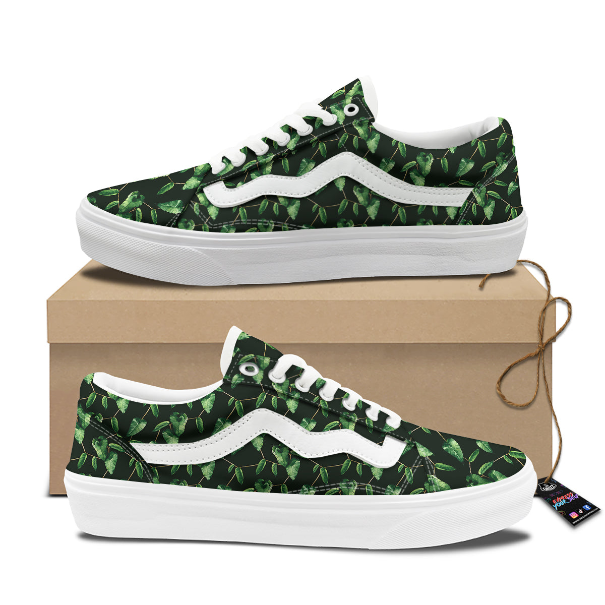 Ivy Leaf Watercolor Print Pattern Skate Shoes-grizzshop
