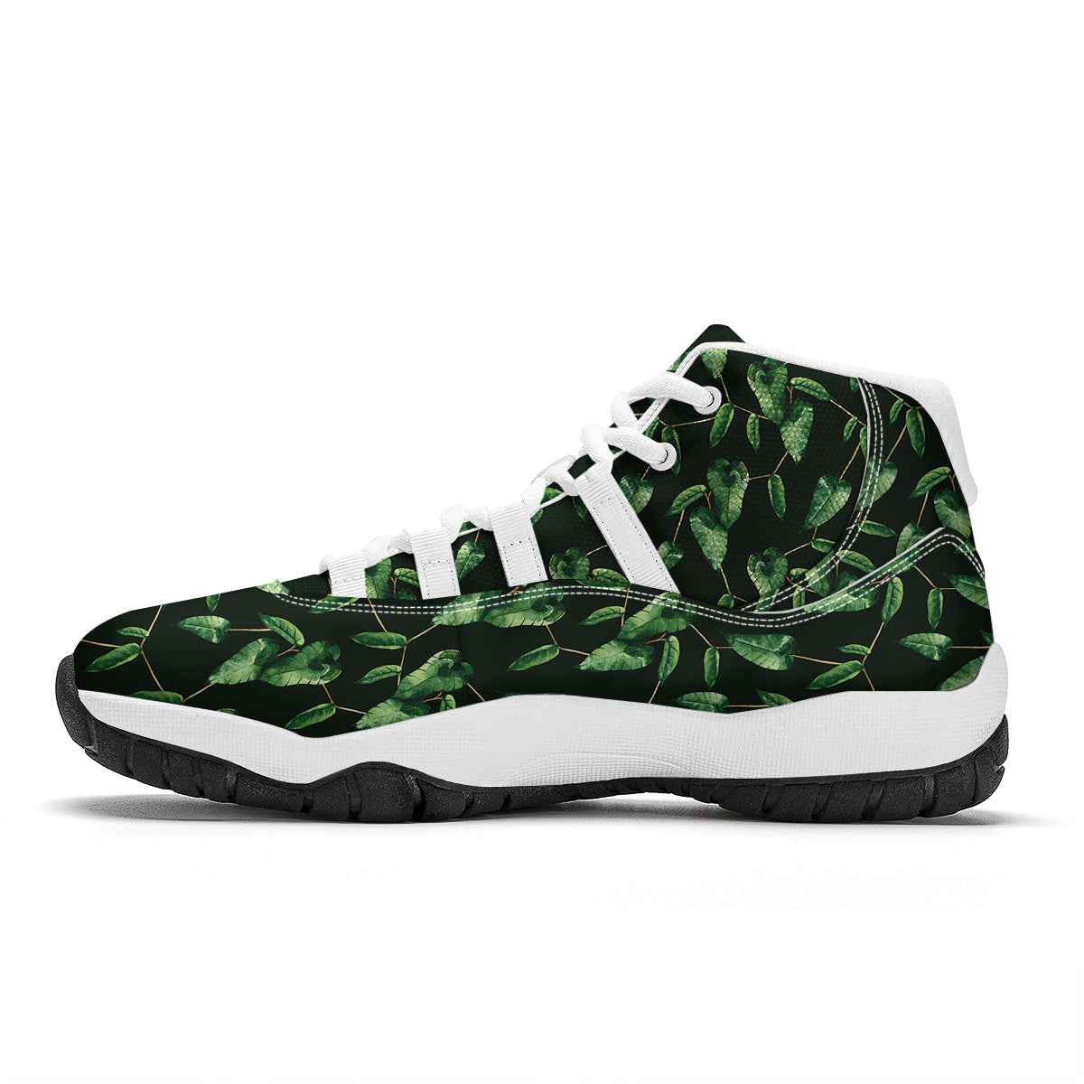 Ivy Leaf Watercolor Print Pattern White Bball Shoes-grizzshop