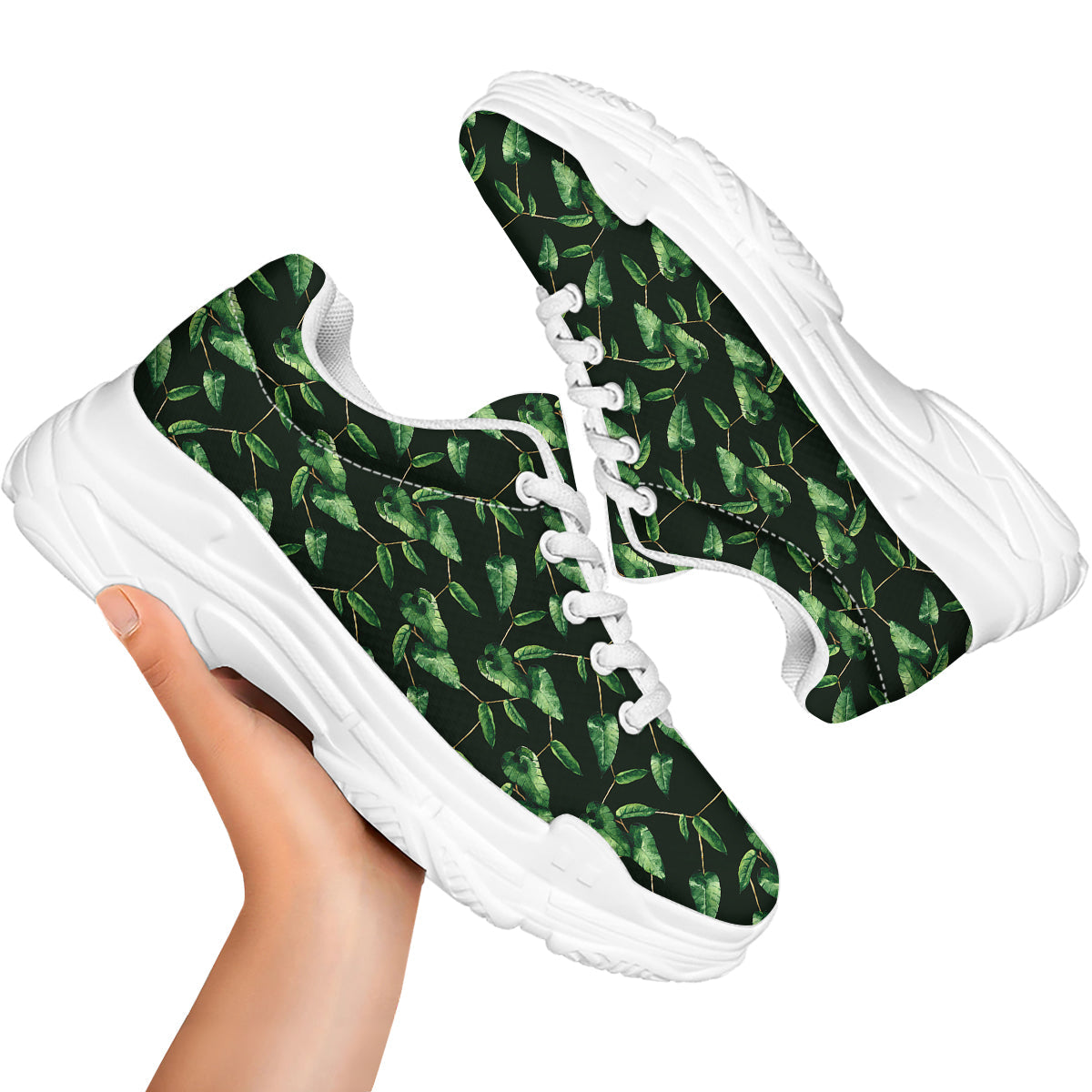 Ivy Leaf Watercolor Print Pattern White Chunky Shoes-grizzshop