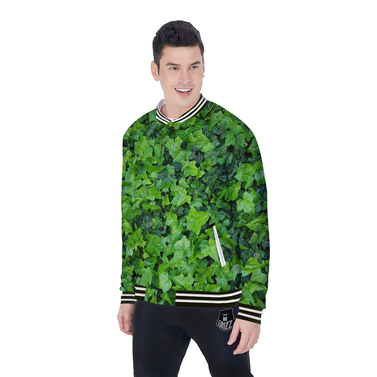 Ivy Wall Green Print Baseball Jacket-grizzshop