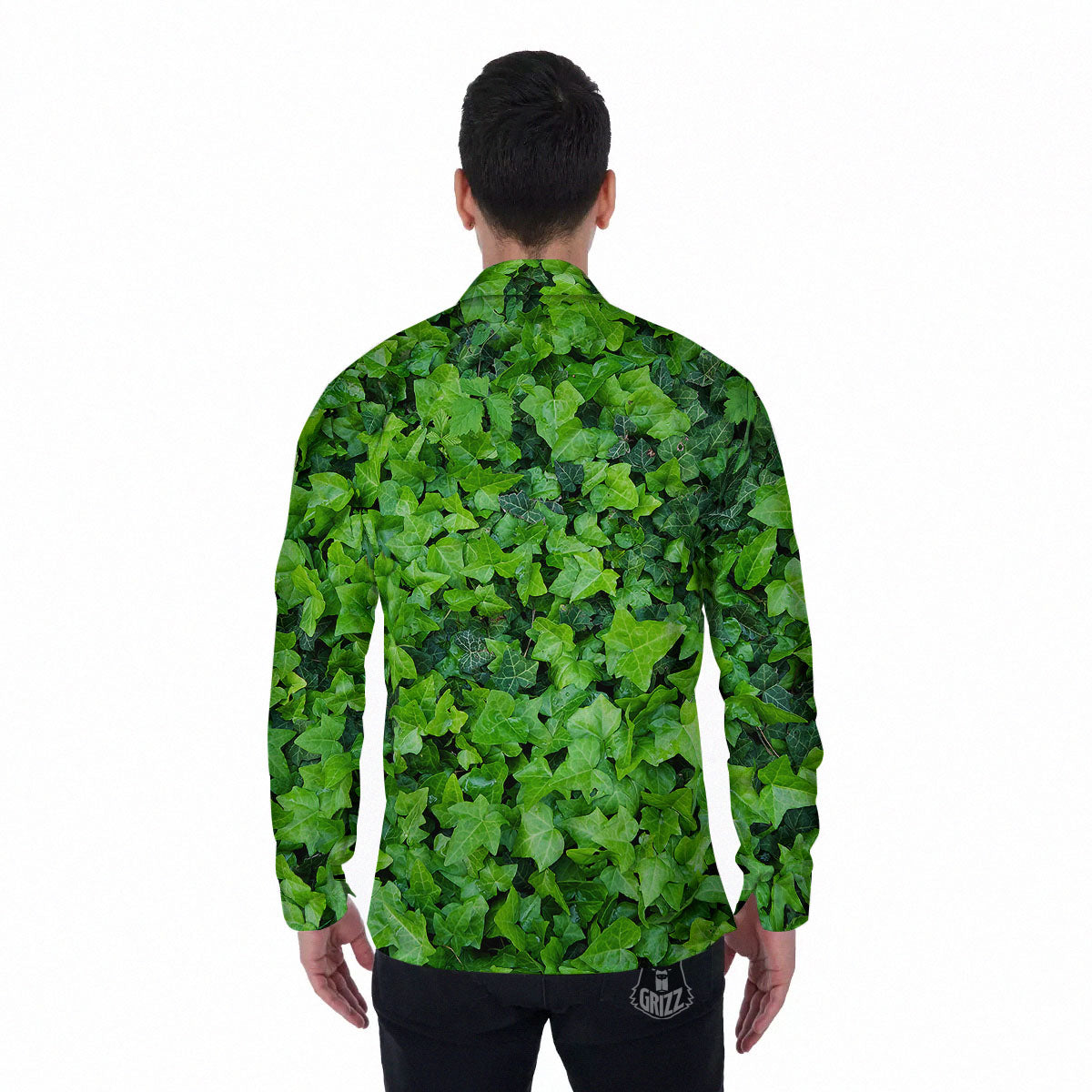 Ivy Wall Green Print Men's Long Sleeve Shirts-grizzshop