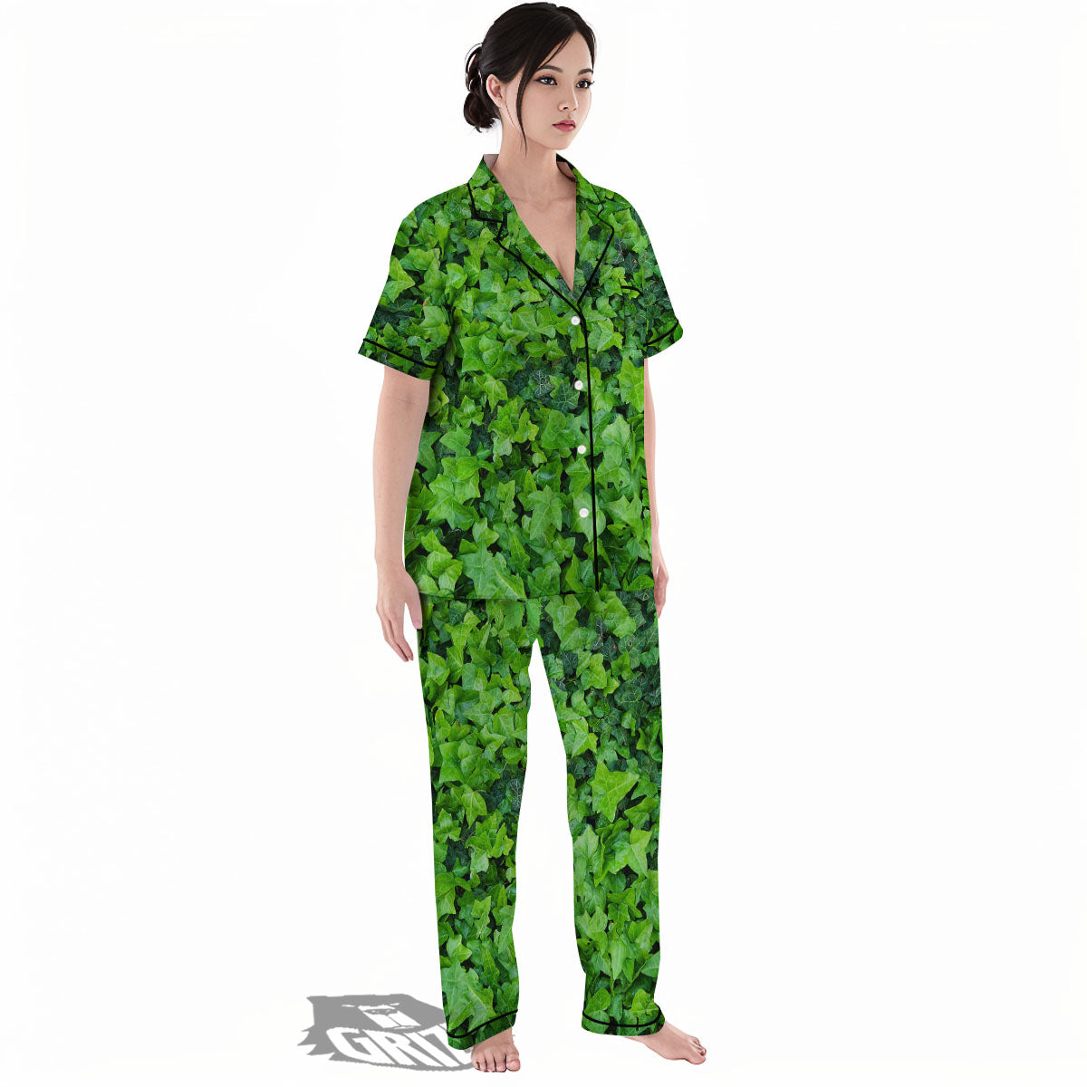 Ivy Wall Green Print Women's Pajamas Set-grizzshop