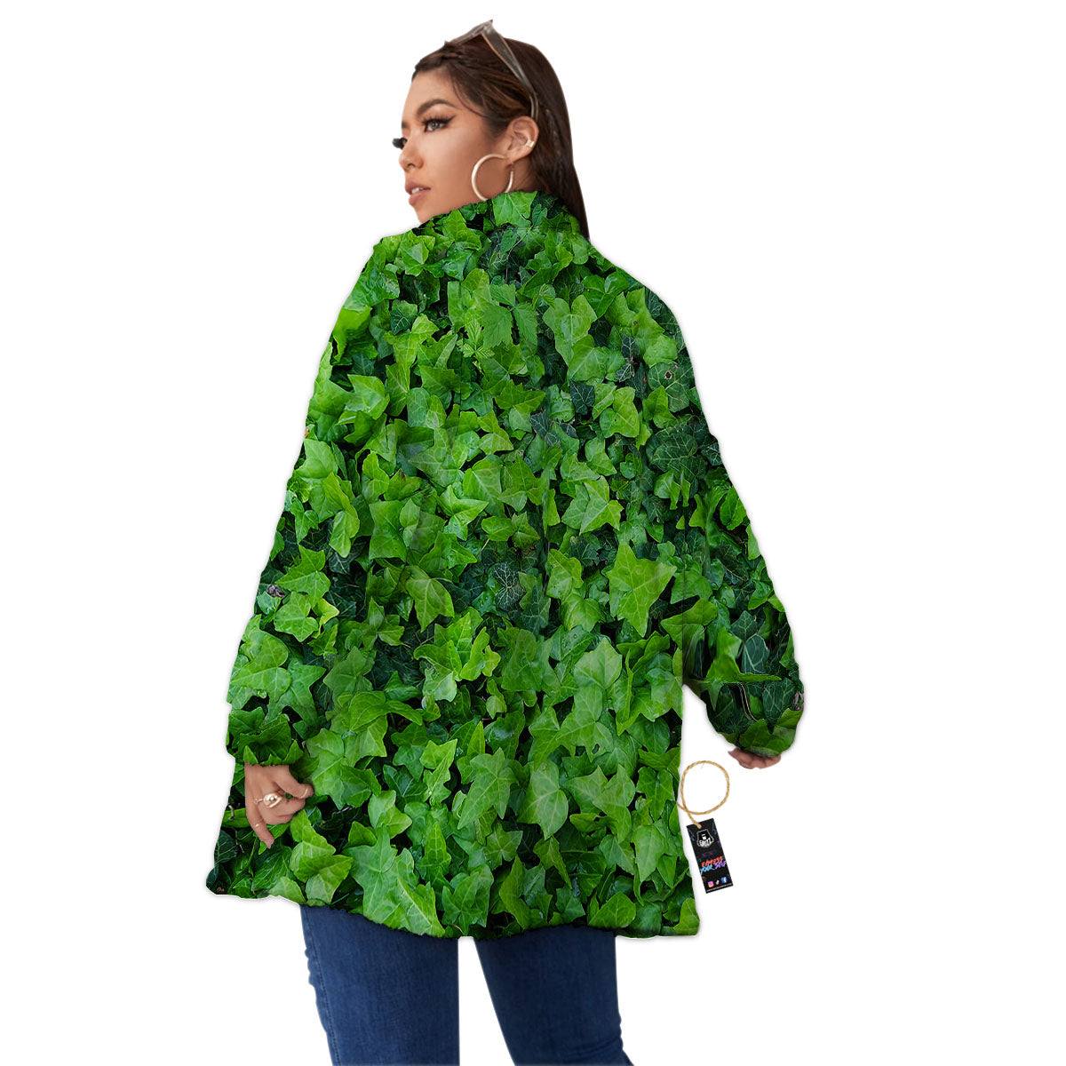 Ivy Wall Green Print Women's Sherpa Jacket-grizzshop