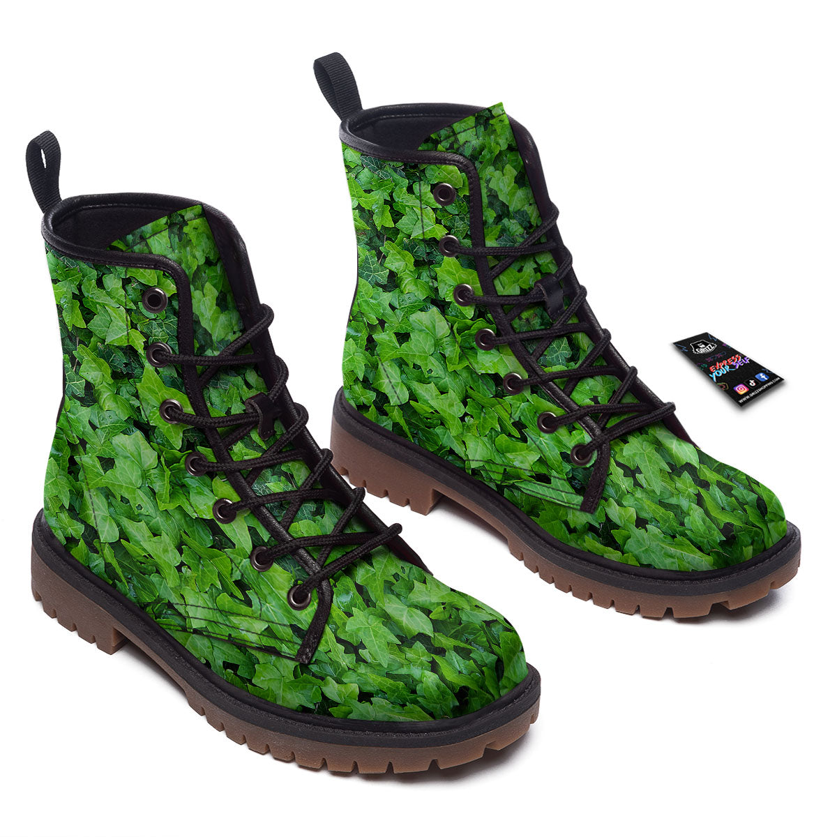 Ivy Wall Green Print Work Boots-grizzshop