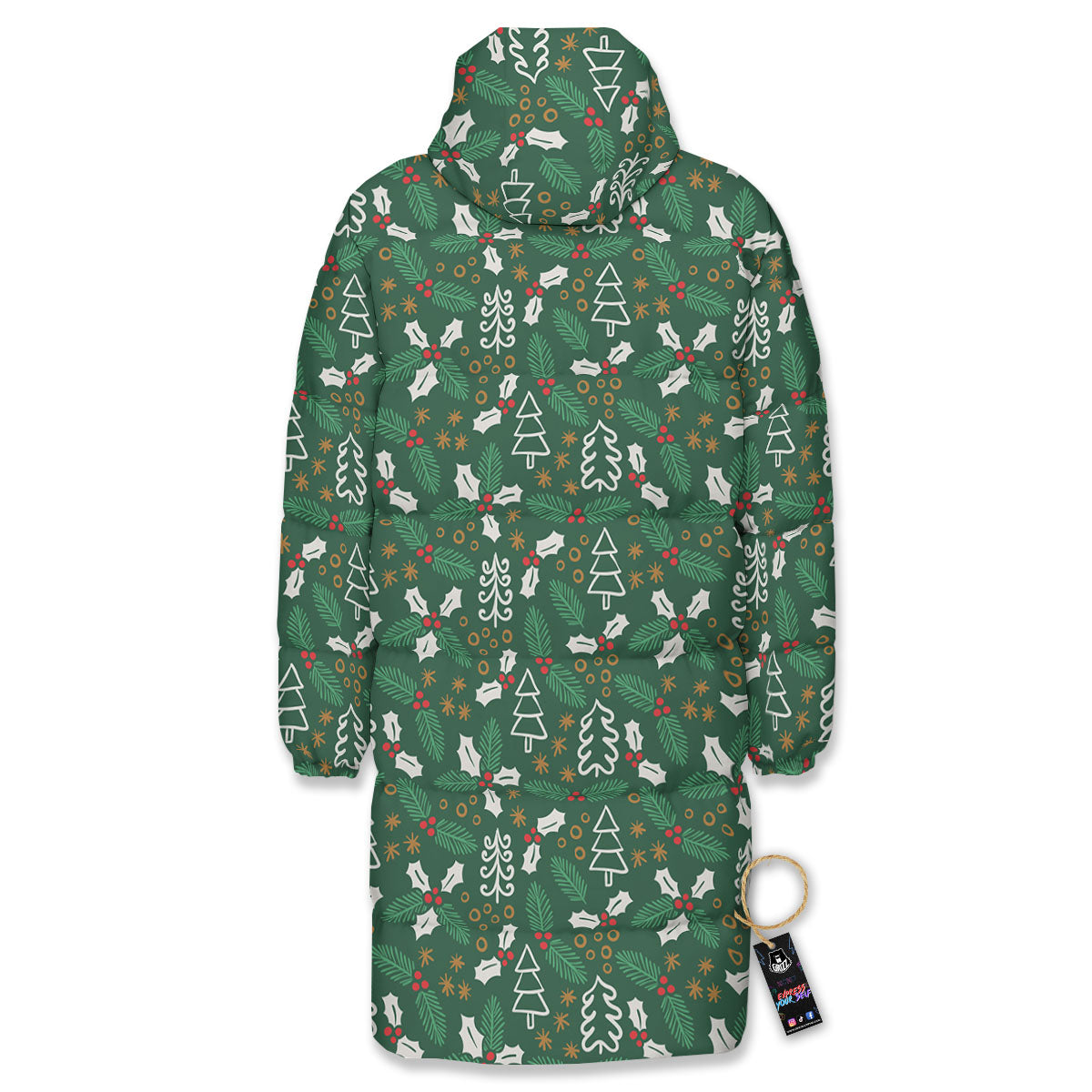 Ivy Leaf Christmas Print Pattern Long Down Jacket