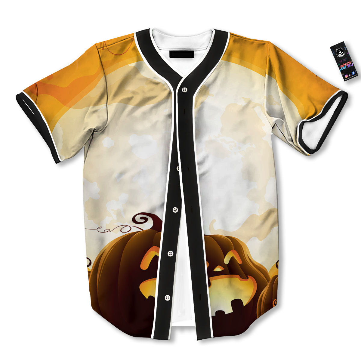 Jack-O'-Lantern Pumpkin Halloween Print Baseball Jersey-grizzshop
