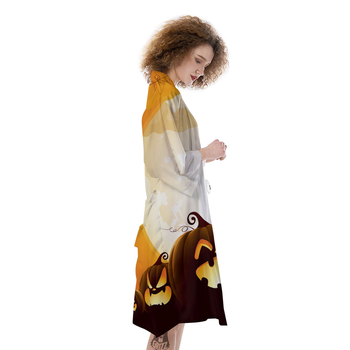 Jack-O'-Lantern Pumpkin Halloween Print Kimono-grizzshop