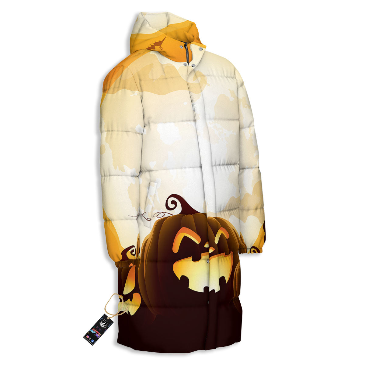 Jack-O'-Lantern Pumpkin Halloween Print Long Down Jacket-grizzshop