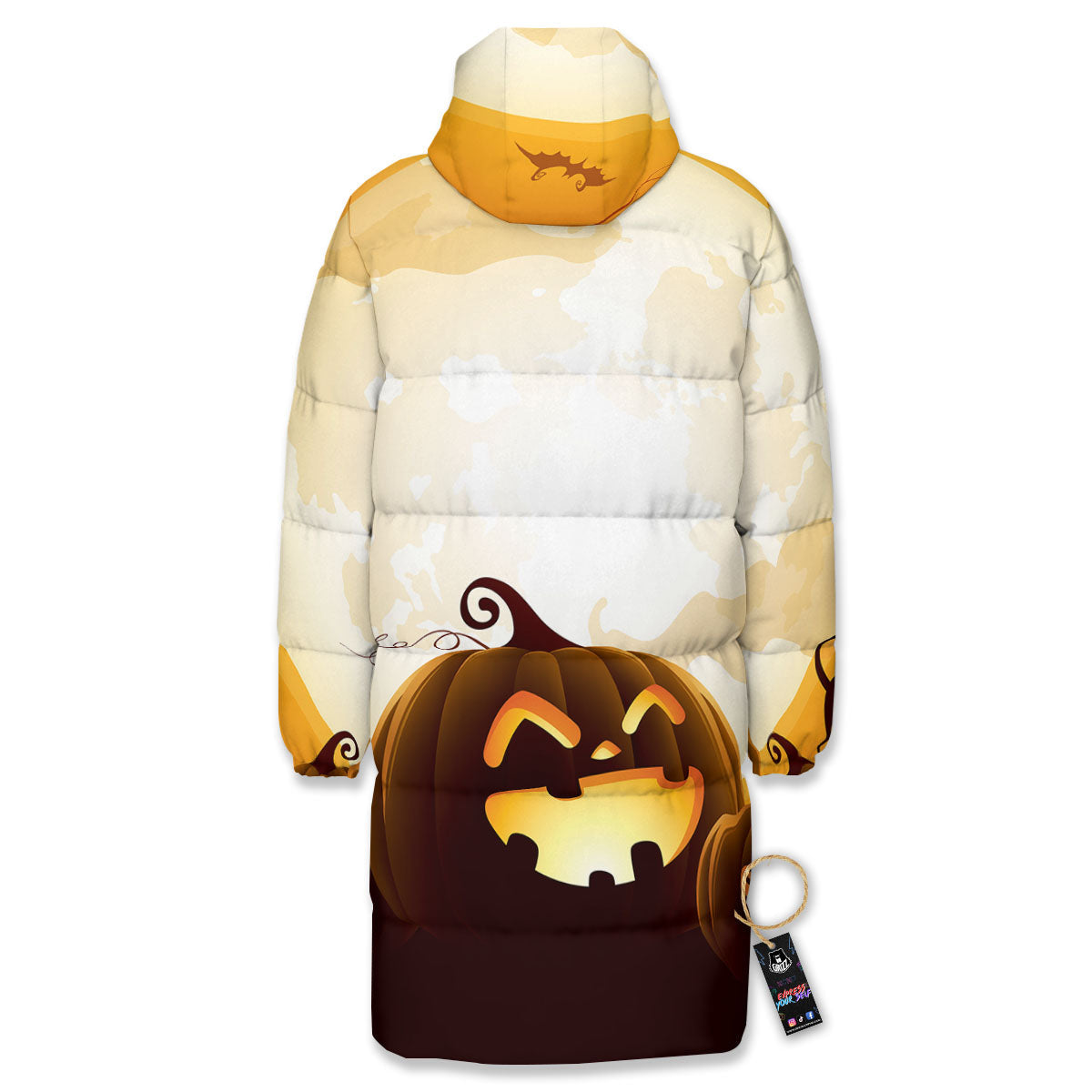 Jack-O'-Lantern Pumpkin Halloween Print Long Down Jacket-grizzshop