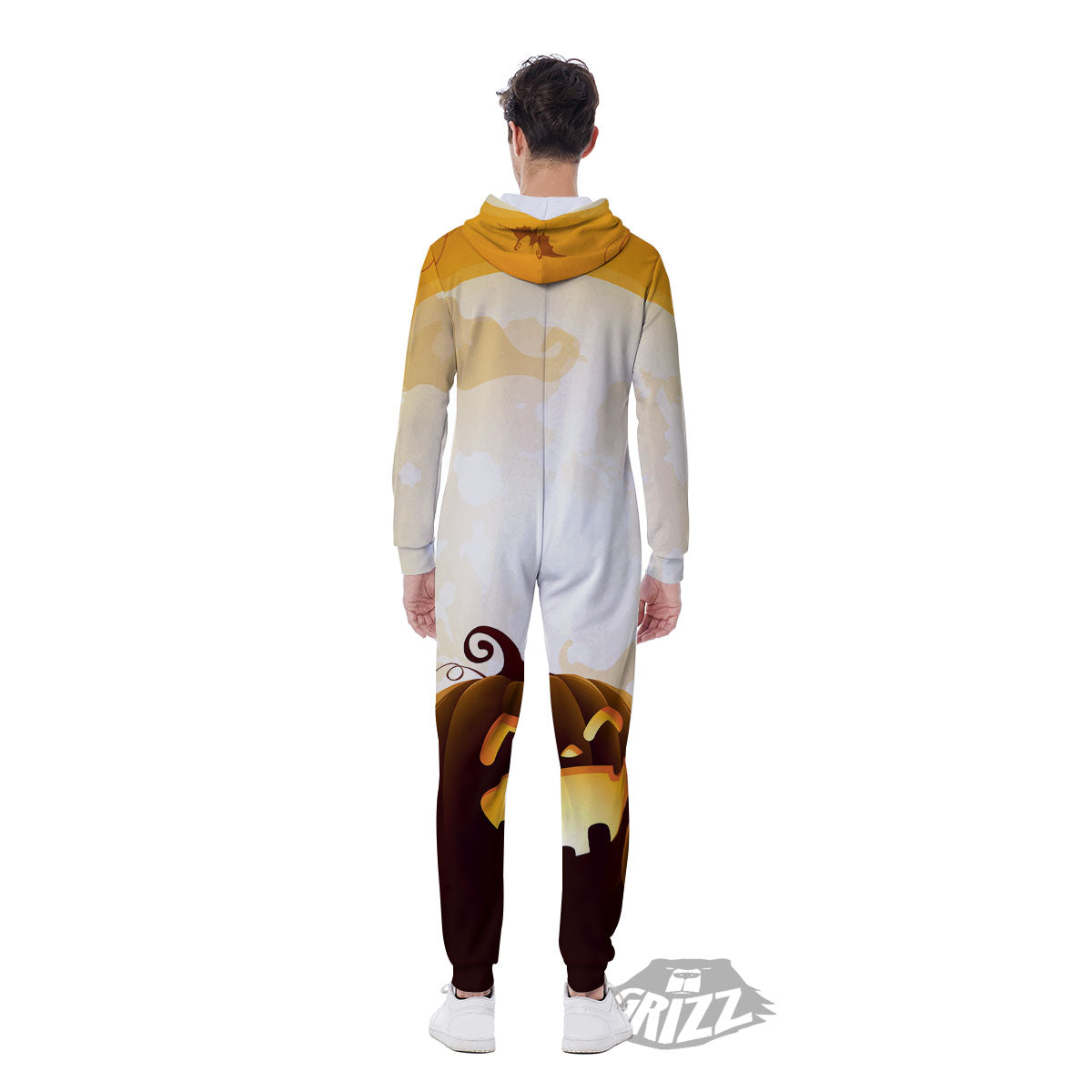 Jack-O'-Lantern Pumpkin Halloween Print Men's Jumpsuit-grizzshop