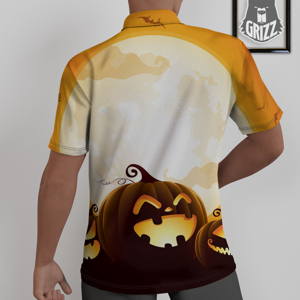 Jack-O'-Lantern Pumpkin Halloween Print Untucked Shirts-grizzshop