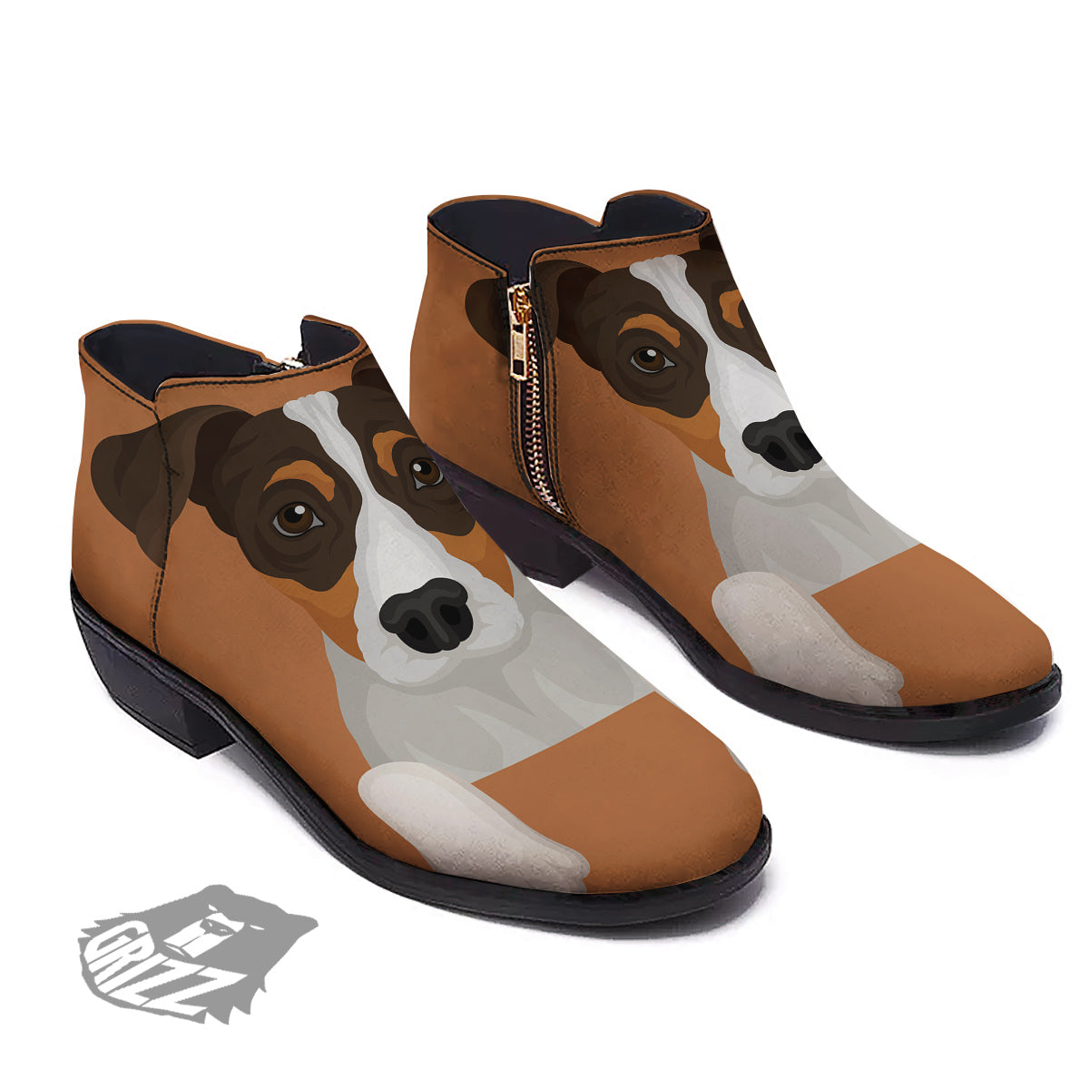 Jack Russell Terrier Cartoon Print Ankle Boots-grizzshop