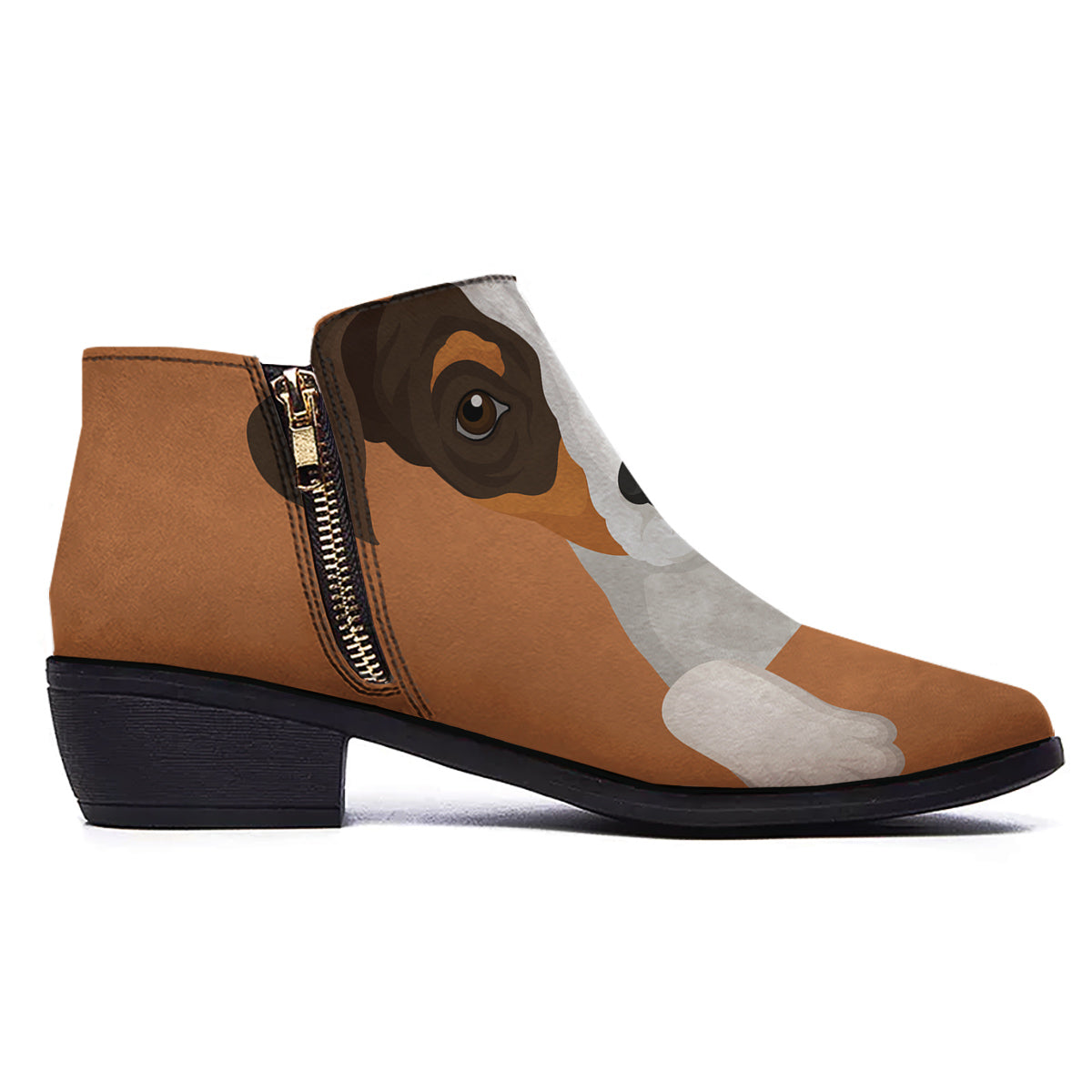 Jack Russell Terrier Cartoon Print Ankle Boots-grizzshop