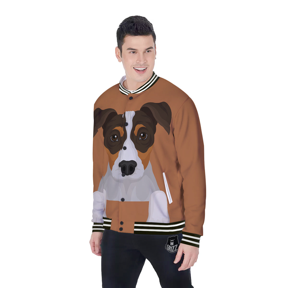 Jack Russell Terrier Cartoon Print Baseball Jacket-grizzshop