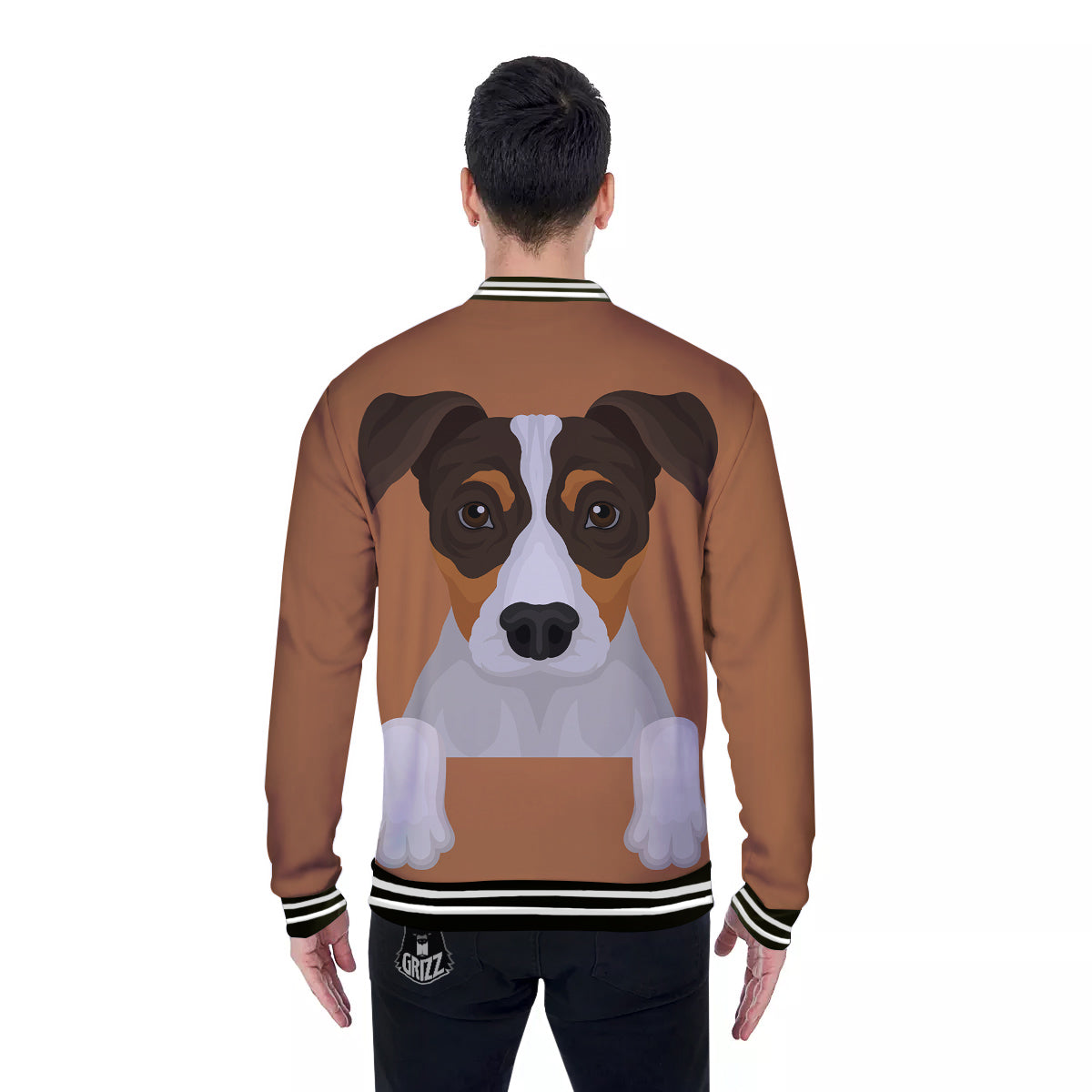 Jack Russell Terrier Cartoon Print Baseball Jacket-grizzshop