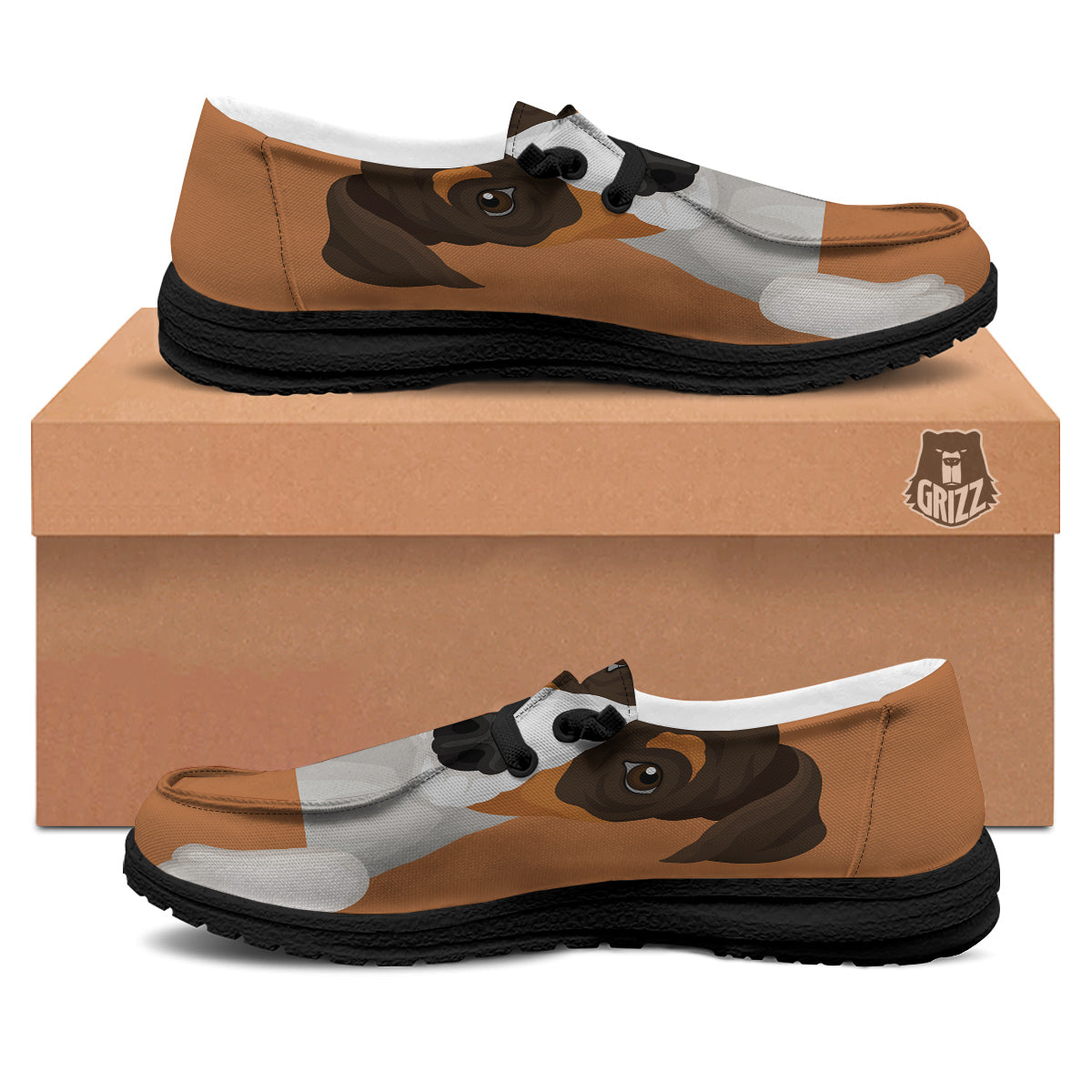 Jack Russell Terrier Cartoon Print Black Loafers-grizzshop