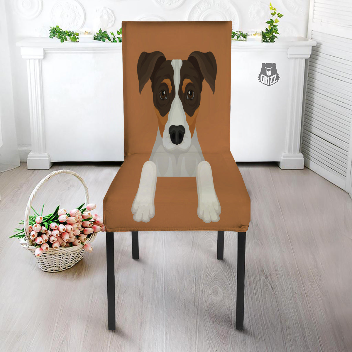 Jack Russell Terrier Cartoon Print Dining Chair Slipcover-grizzshop