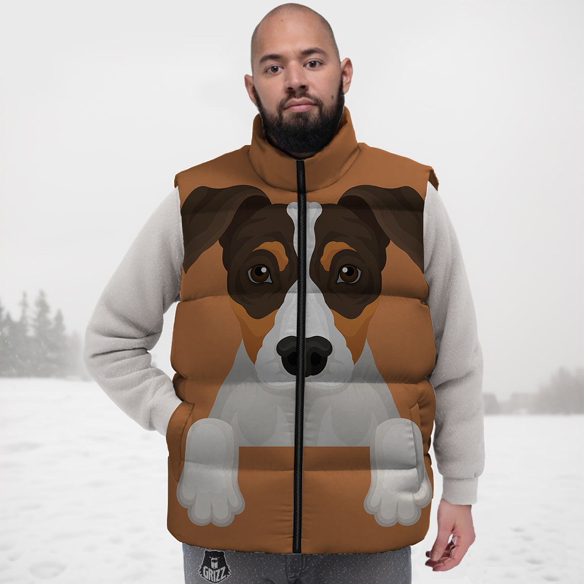 Jack Russell Terrier Cartoon Print Down Vest