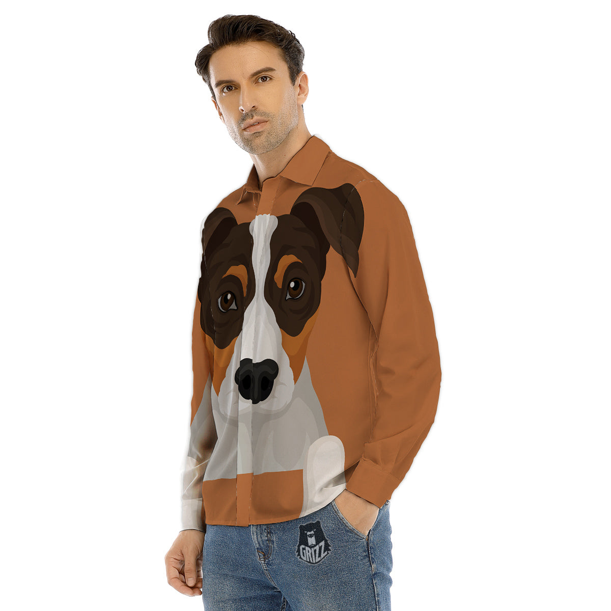 Jack Russell Terrier Cartoon Print Men's Dress Shirts-grizzshop