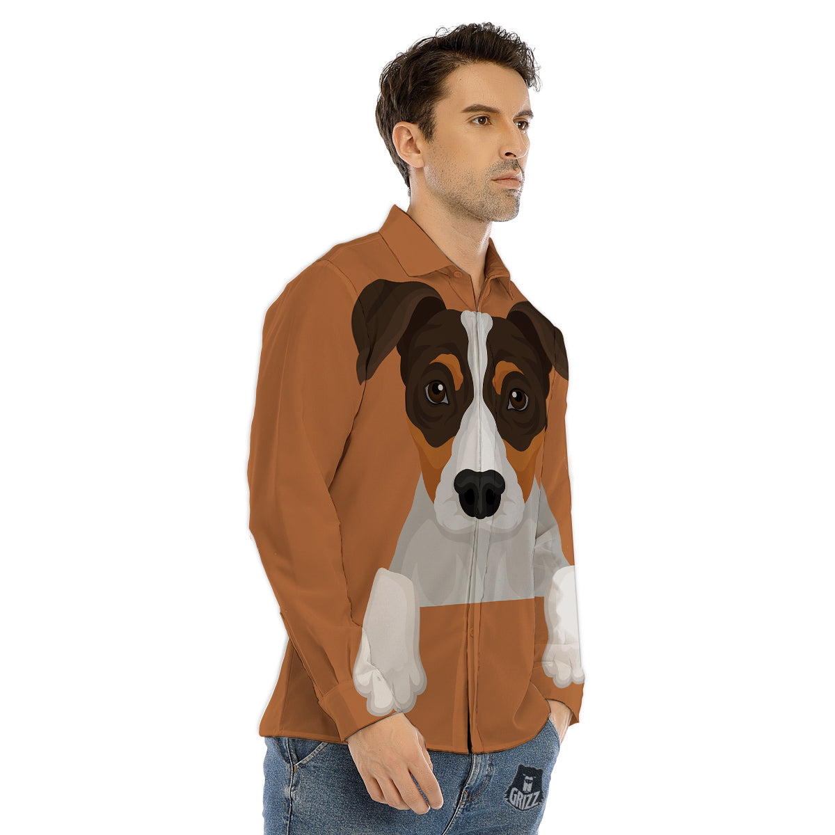 Jack Russell Terrier Cartoon Print Men's Dress Shirts-grizzshop