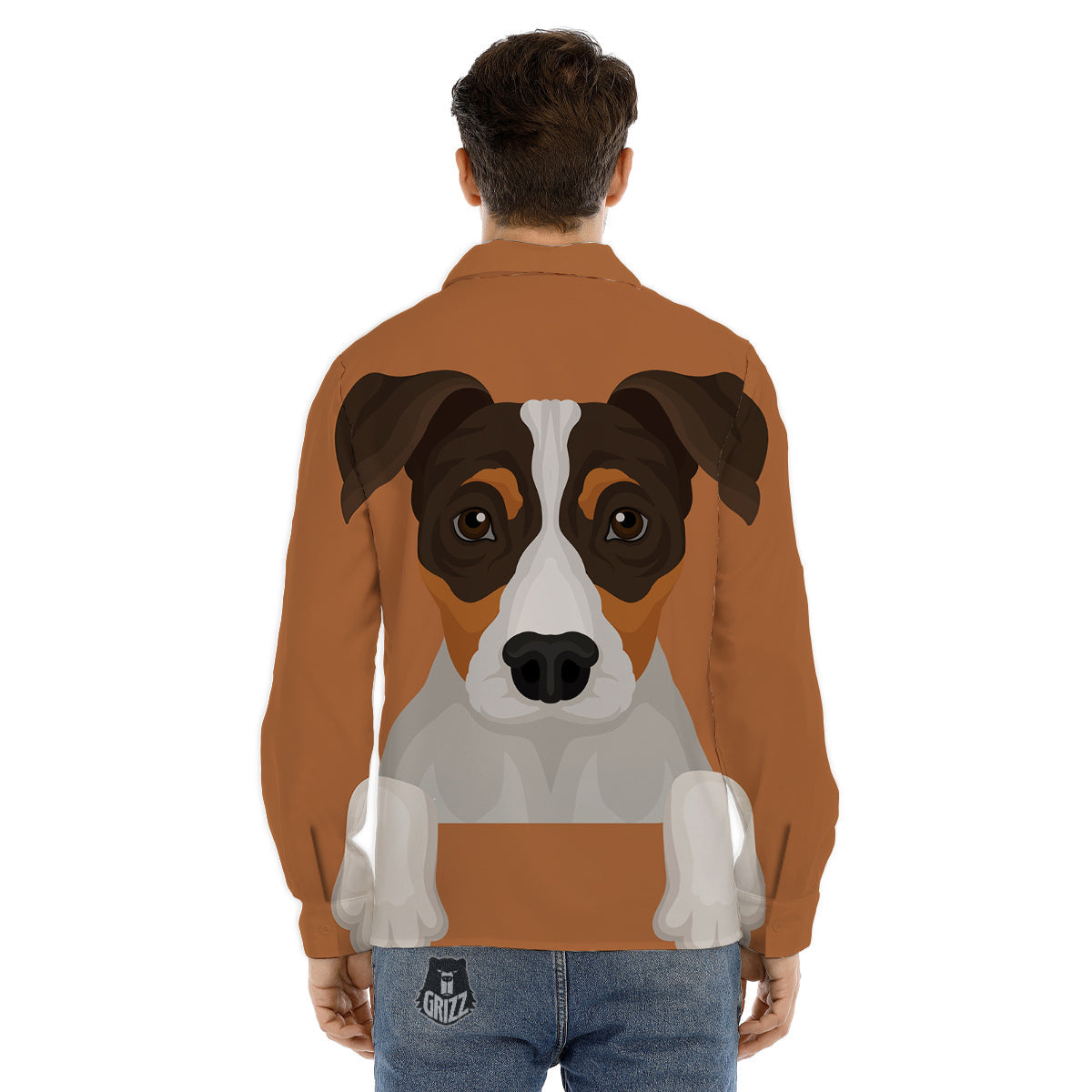 Jack Russell Terrier Cartoon Print Men's Dress Shirts-grizzshop
