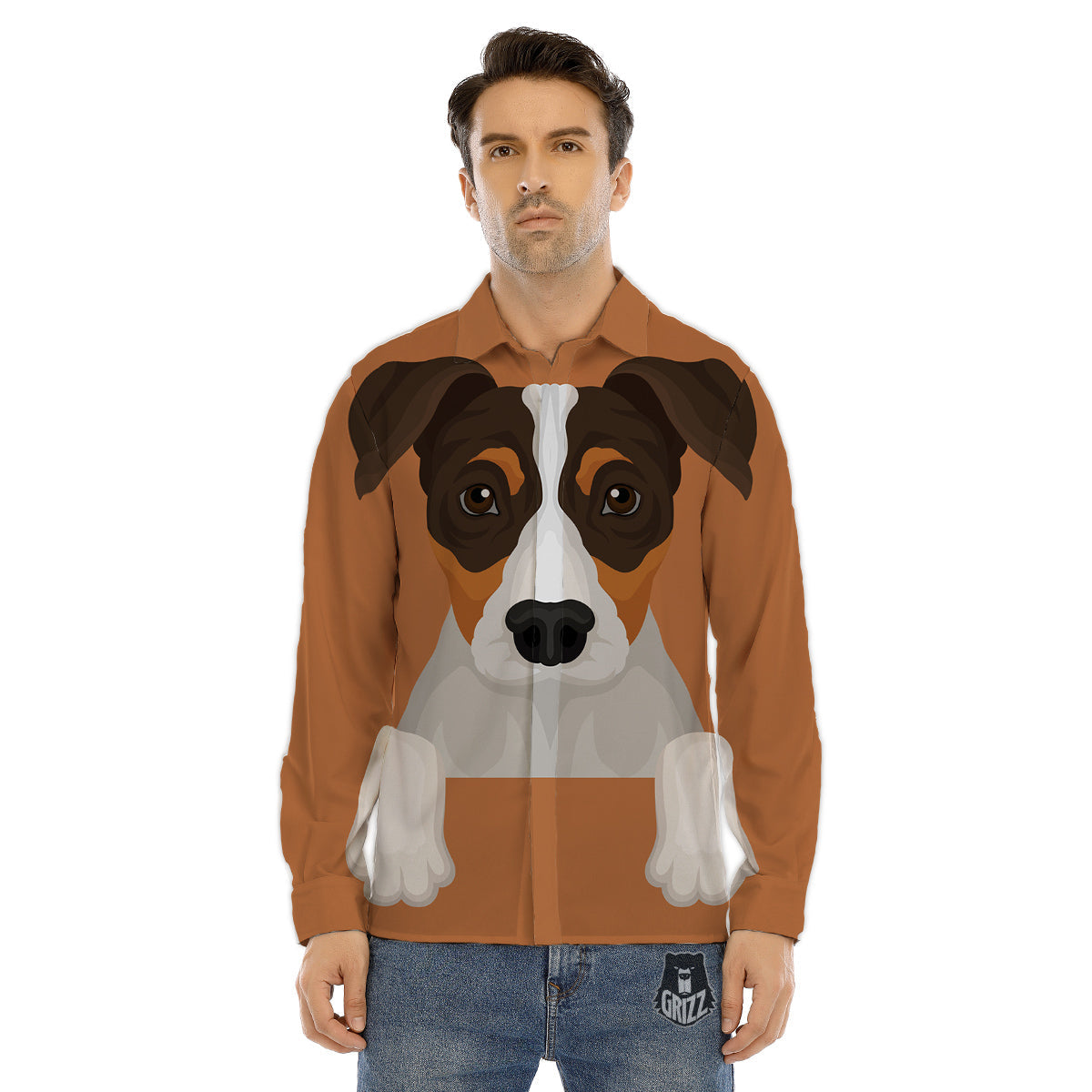 Jack Russell Terrier Cartoon Print Men's Dress Shirts-grizzshop