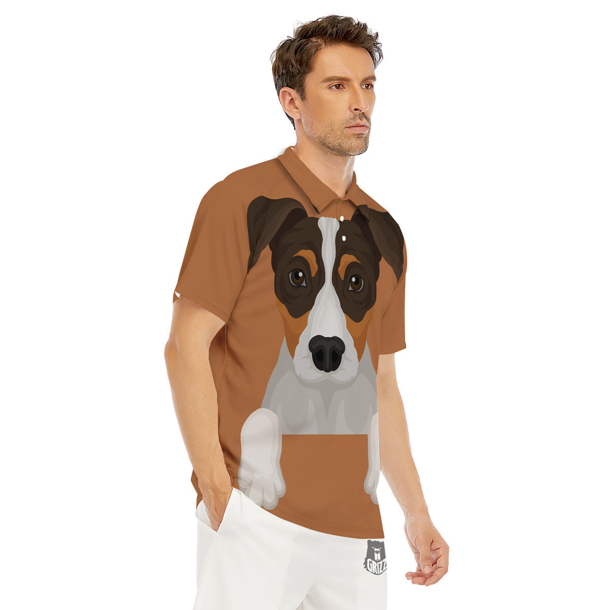 Jack Russell Terrier Cartoon Print Men's Golf Shirts-grizzshop