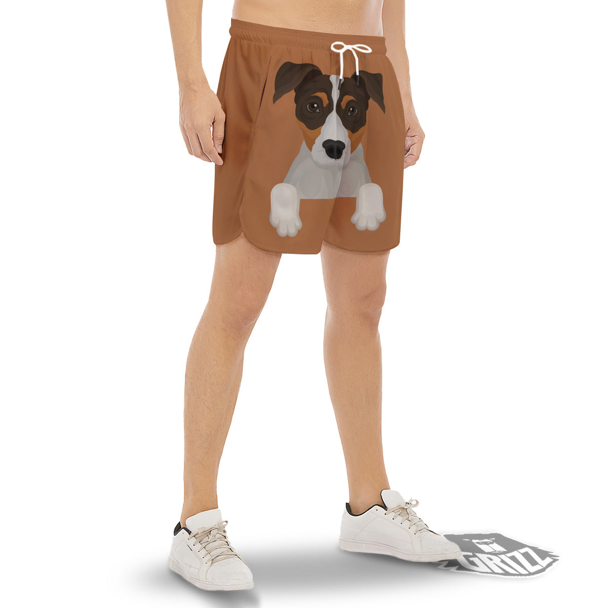 Jack Russell Terrier Cartoon Print Men's Gym Shorts-grizzshop