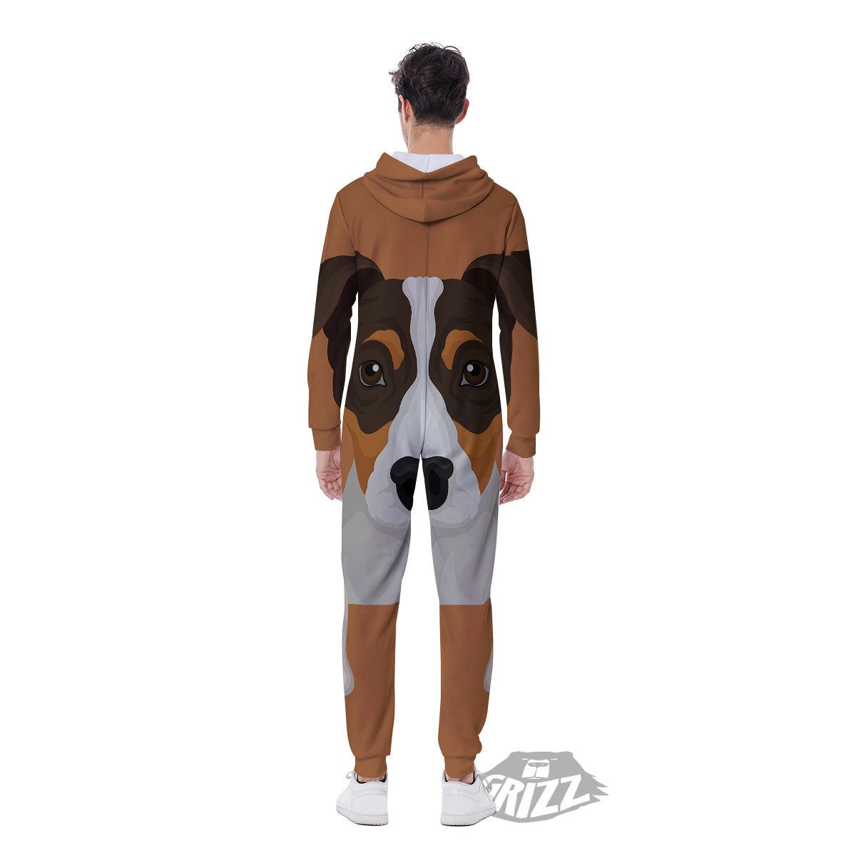 Jack Russell Terrier Cartoon Print Men's Jumpsuit-grizzshop