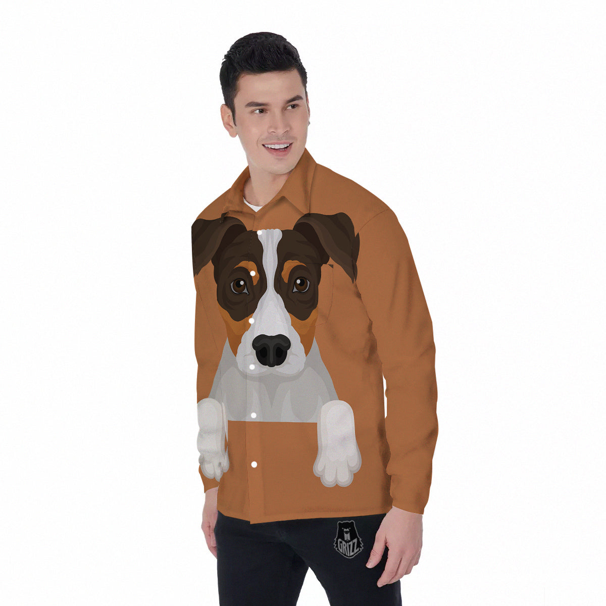 Jack Russell Terrier Cartoon Print Men's Long Sleeve Shirts-grizzshop